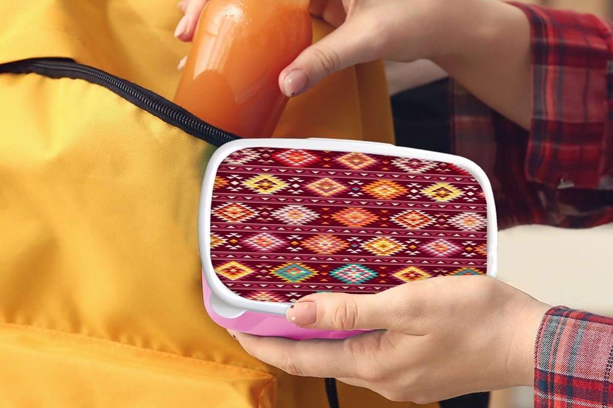 MuchoWow Lunchbox Muster - (2-tlg), Kunststoff, - für Brotbox rosa Amerikanische Erwachsene, Ureinwohner Amerika, Kinder, Snackbox, Brotdose Mädchen, Kunststoff