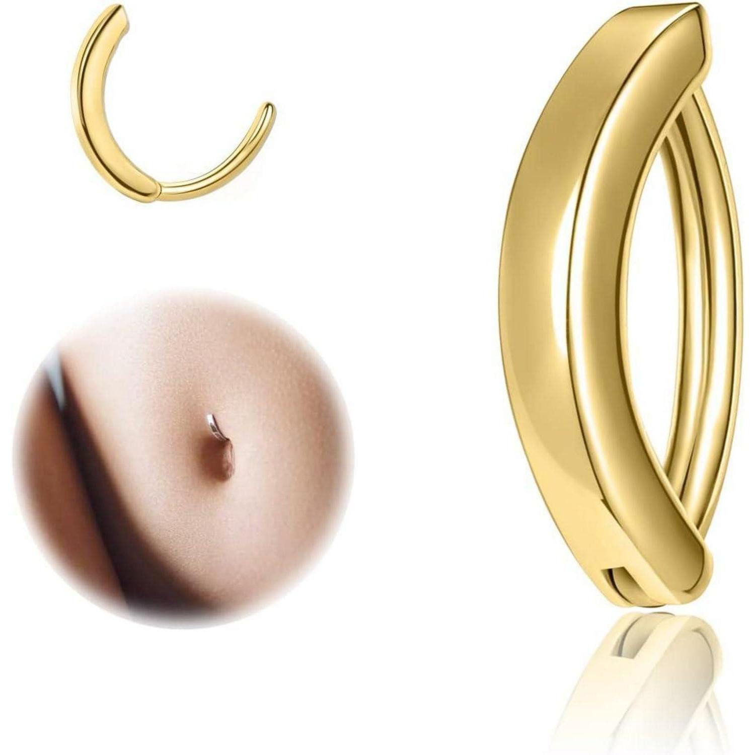 ZS Bauchnabelpiercing Clicker-Piercing Bauchnabel Silber 925 Reverse Curved Barbell 14G