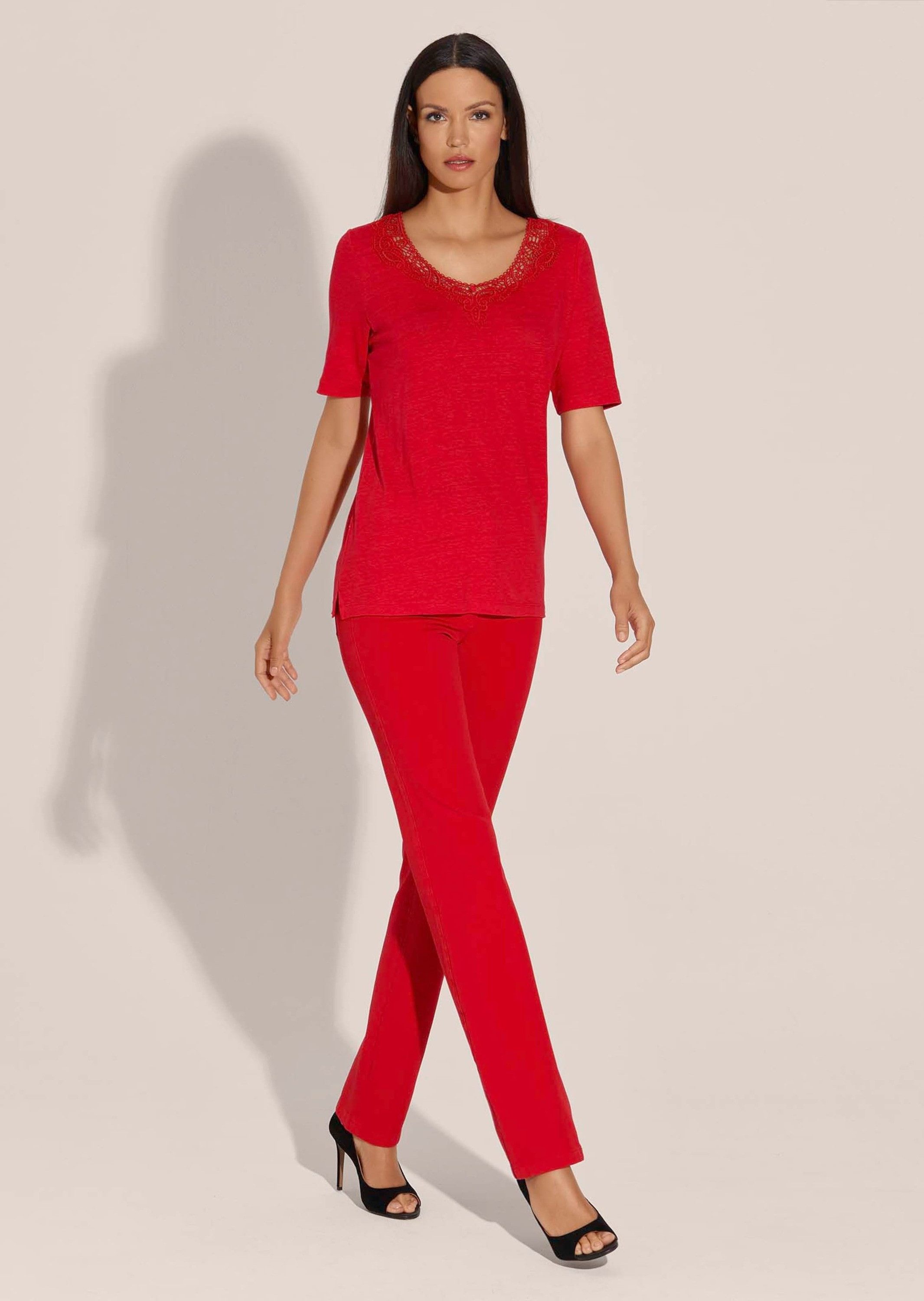 MADELEINE Gerade Jeans Schmale Jeans im Five-Pocket-Style Basichose mit Formbund, Gürtelschlaufen und Knöchellang