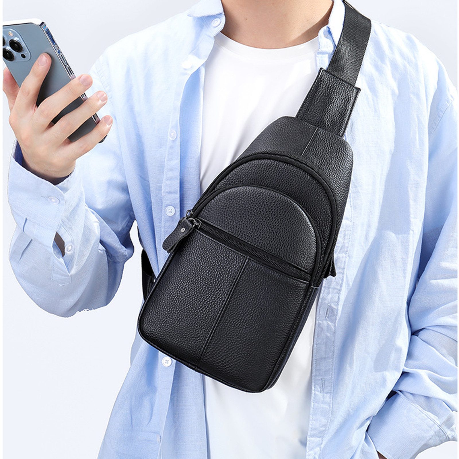 YUBRO-STUDIO Messenger Bag Herren Leder Brusttasche günstig online kaufen