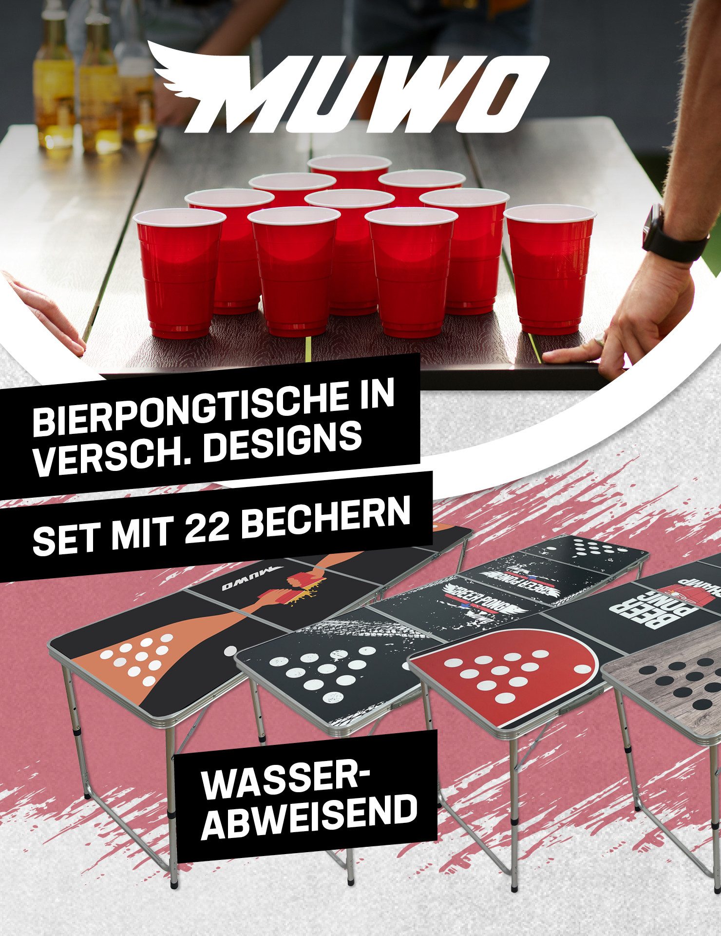 MUWO Spieltisch BierPong Set Tisch mit 22 Bechern günstig online kaufen