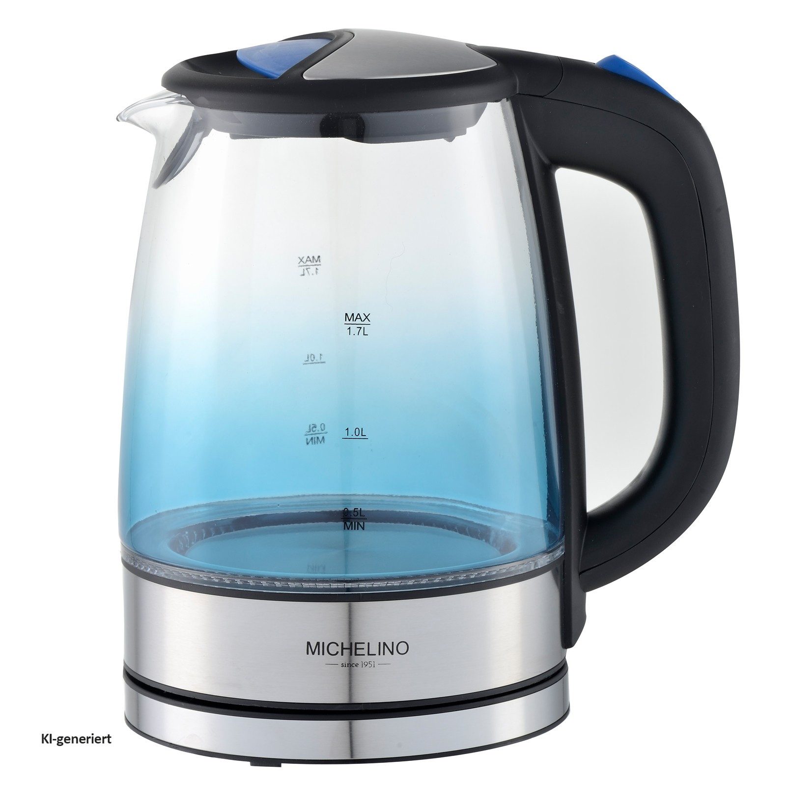 Michelino Wasserkocher Wasserkocher aus Glas 1,7 Liter, 1.7 l, 2200 W