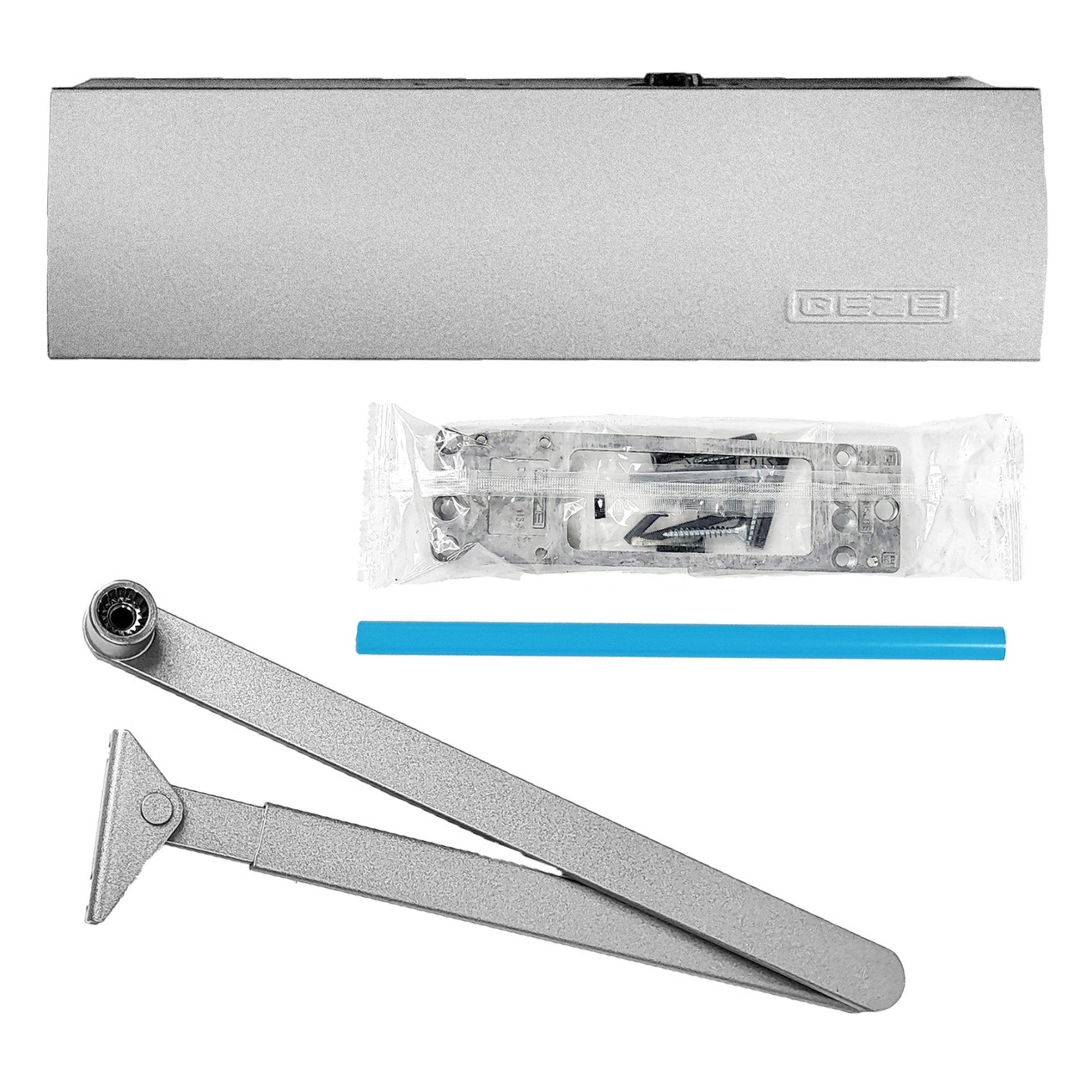 GEZE Türschließer GEZE Set TS 2000 V BC Türschließer Silber + Platte & Bleistift, (3-tlg)