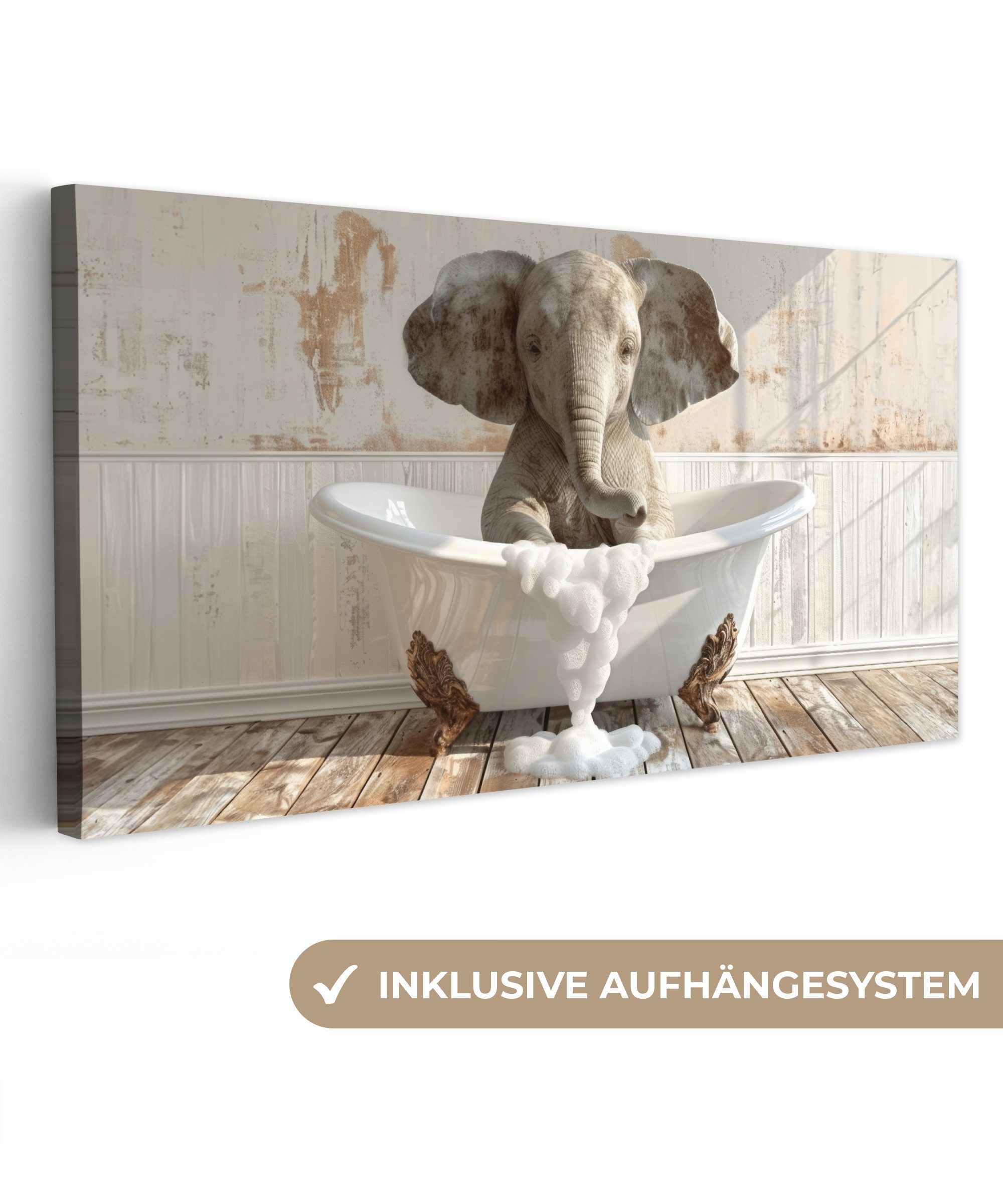 OneMillionCanvasses® Leinwandbild Panorama Vintage - Elefant günstig online kaufen
