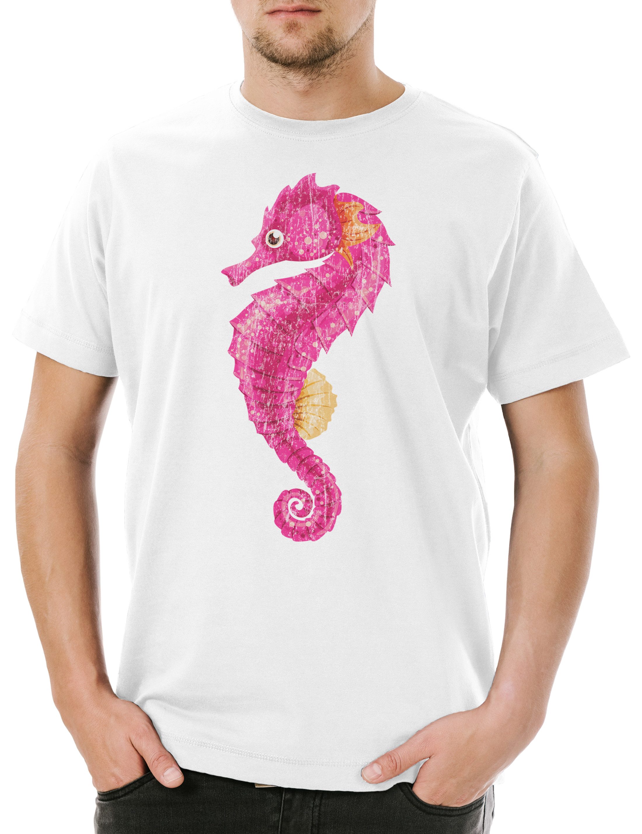 Print-Shirt Pink Seahorse Herren T-Shirt Seepferdchen Tattoo Nautical Sailor Art