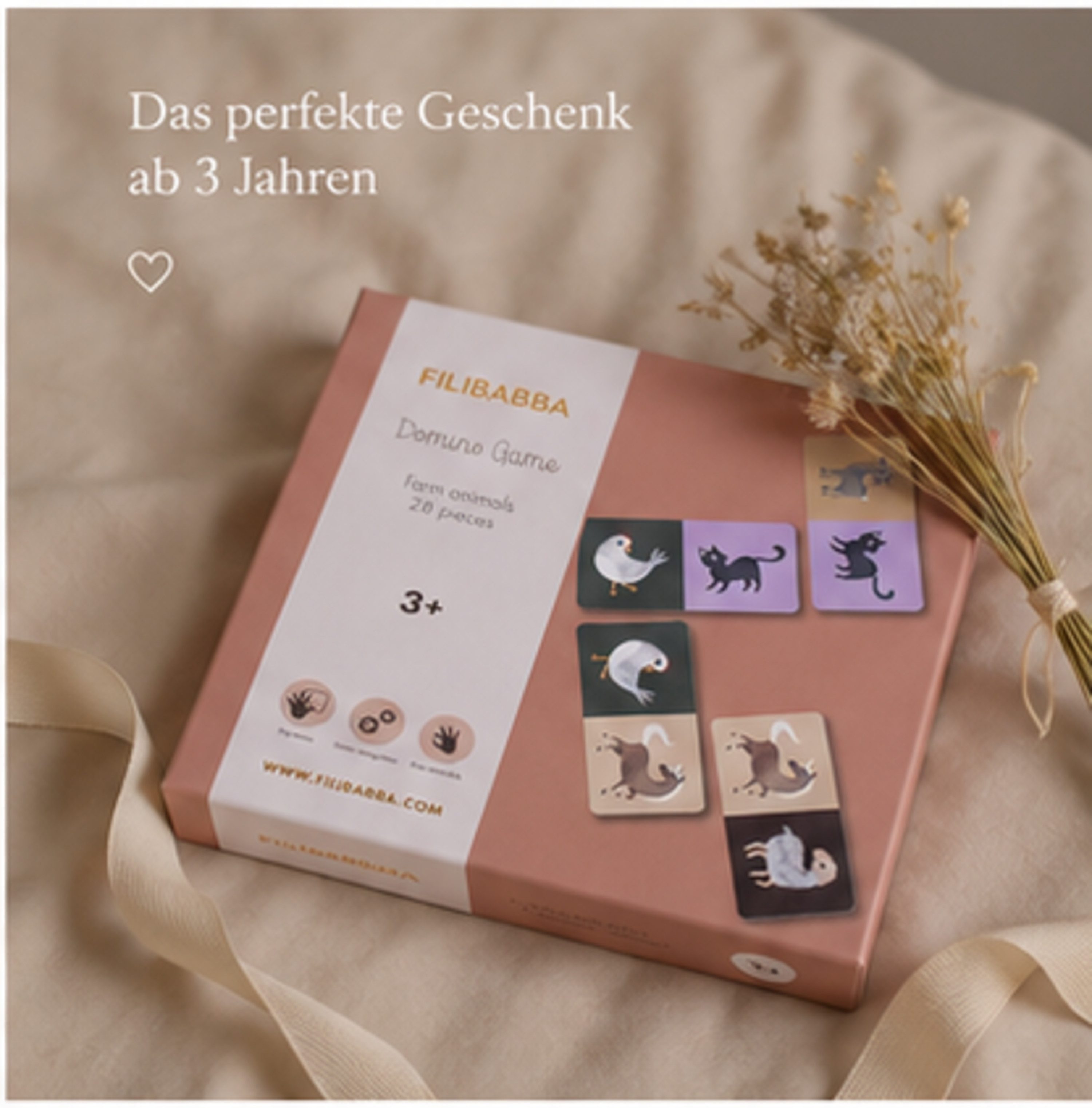 FILIBABBA Spiel Filibabba Domino Tiere – Lernspiel für Kinder ab 3 Jahren, Domino, Gesellschaftspiel für Kinder, hochwertiges Papier