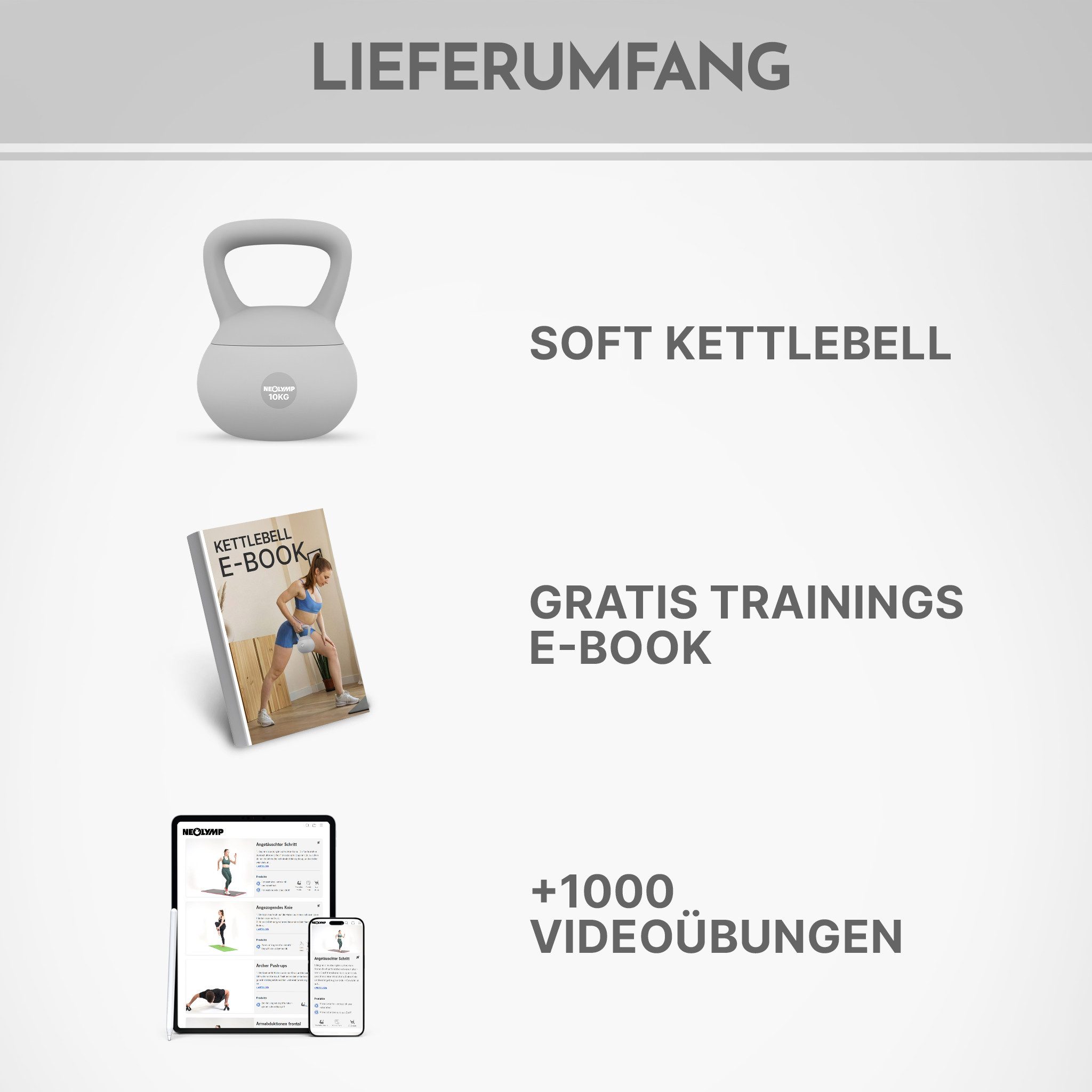 NEOLYMP Kettlebell Soft Kettlebell bodenschonend & leise - stoßdämpfende Kugelhantel, (Soft Kettlebell ideal fürs Homegym Kettlebell 2–12 kg Kugelhantel Set), Kugelhantel mit Eisensandfüllung - ergonomischer Softgriff