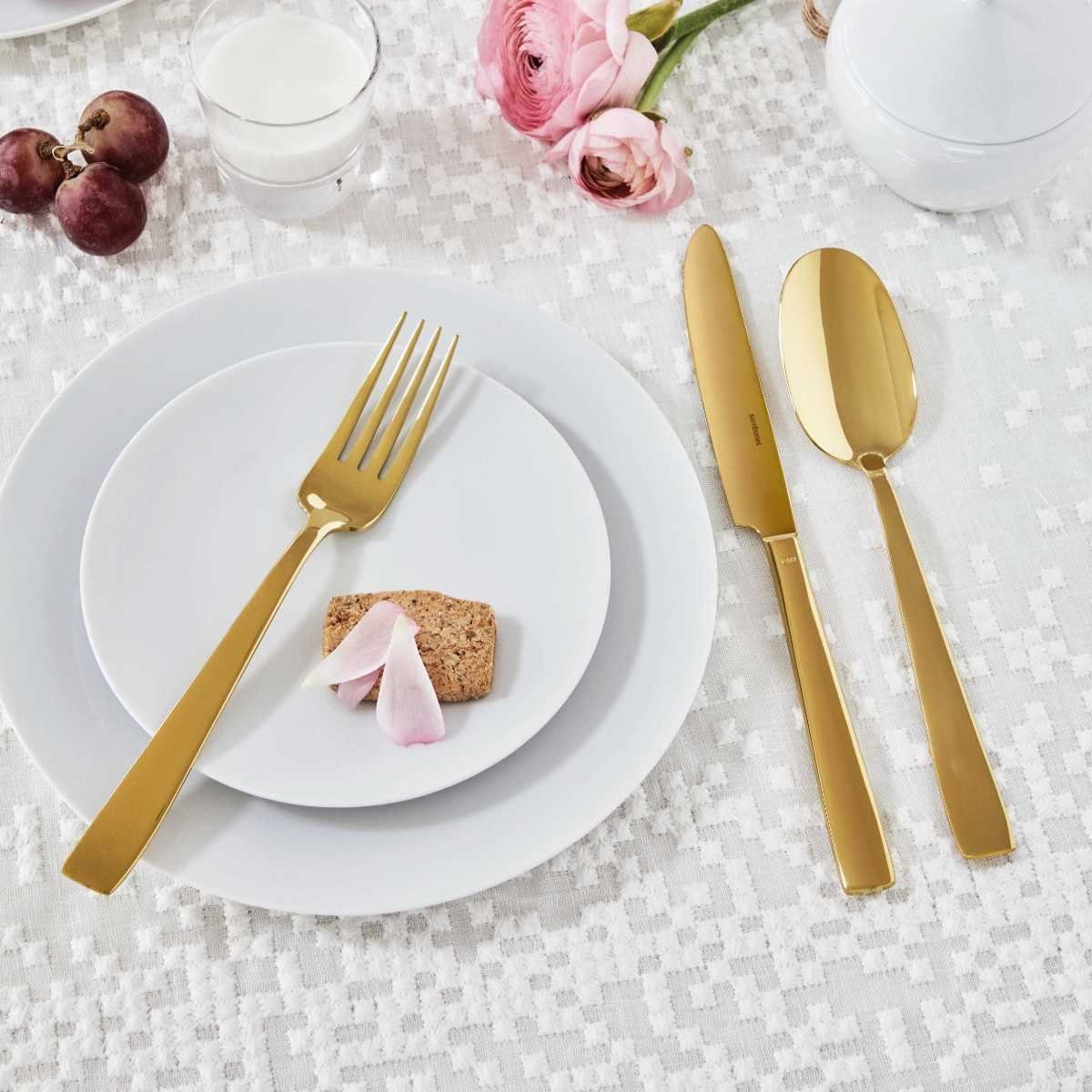 sambonet Besteck-Set Flat Edelstahl / PVD Gold, 6 Personen, rostfreier Edelstahl 18/10, Vollheft / Monoblock