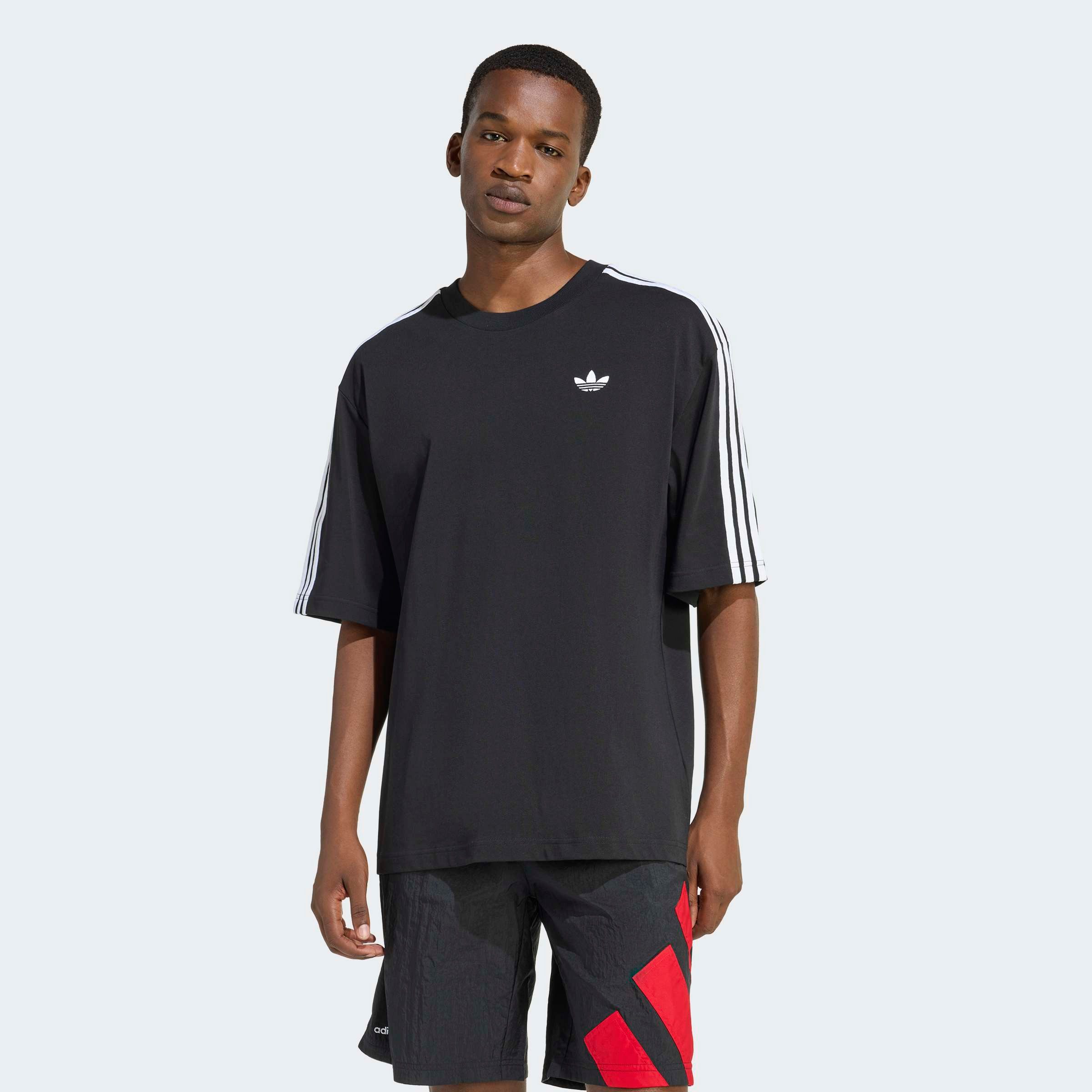 adidas Originals T-Shirt ADICOLOR 3-STREIFEN OVERSIZE mit Rundhalsausschnitt, ohne Verschluss, aus Baumwolle