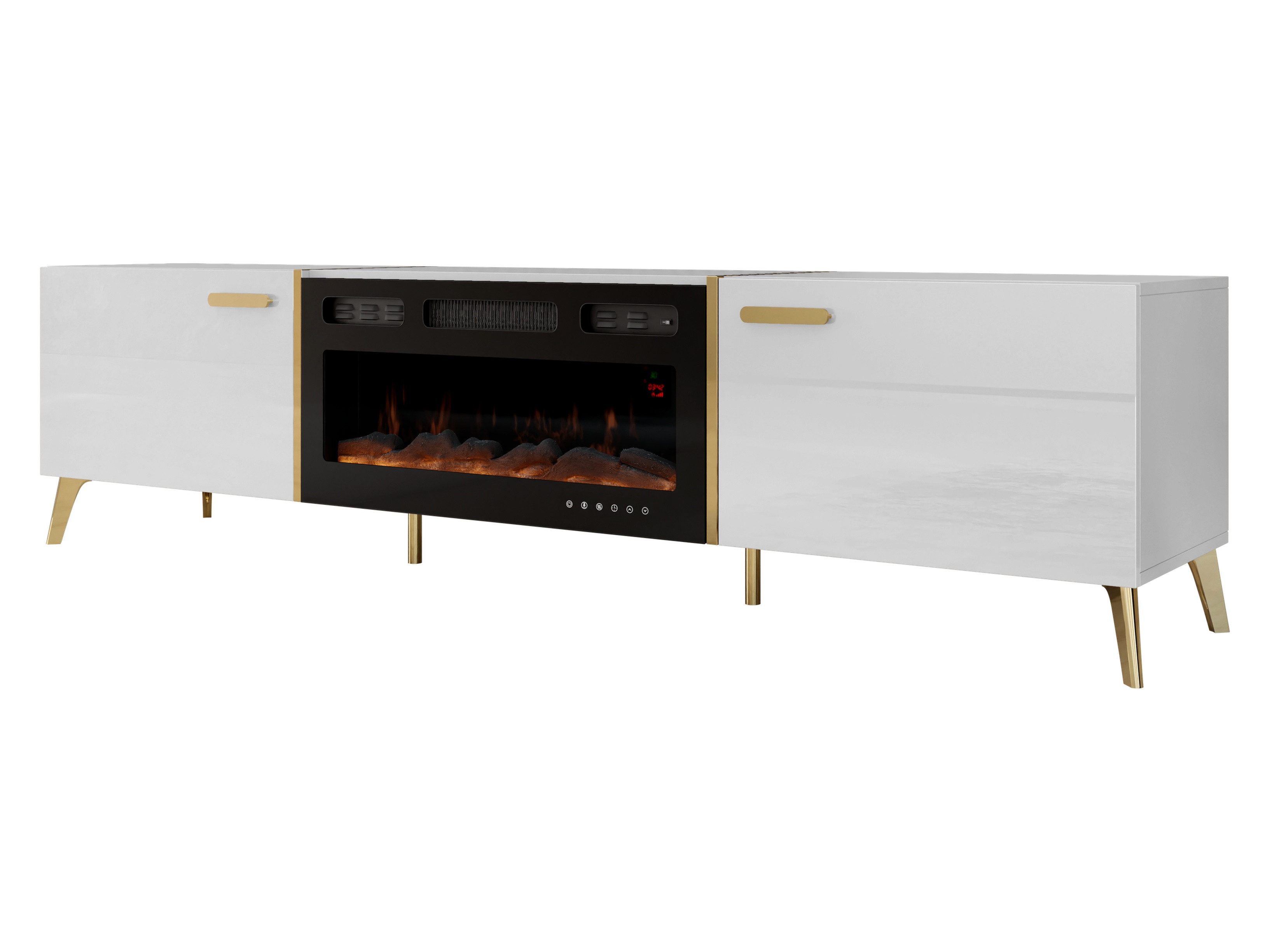 MIRJAN24 TV-Schrank Picru 2D EF mit Kamin (mit zwei Klappen) Realistische LED-Flamme, 214x38x50 cm