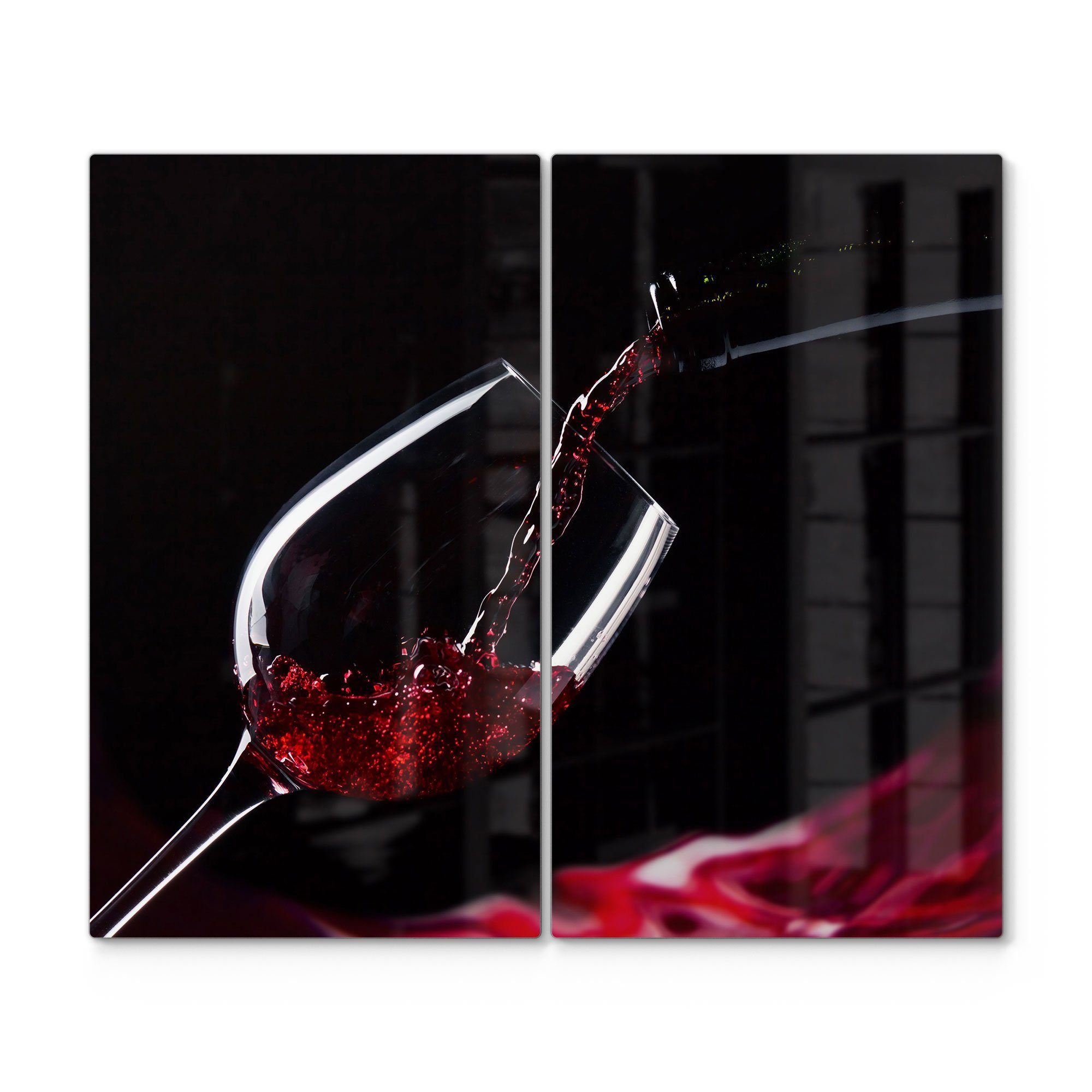 DEQORI Herdblende-/Abdeckplatte 'Rotwein ins Glas gegossen', Glas, (2 tlg), Glas Herdabdeckplatte Ceranfeld Herd