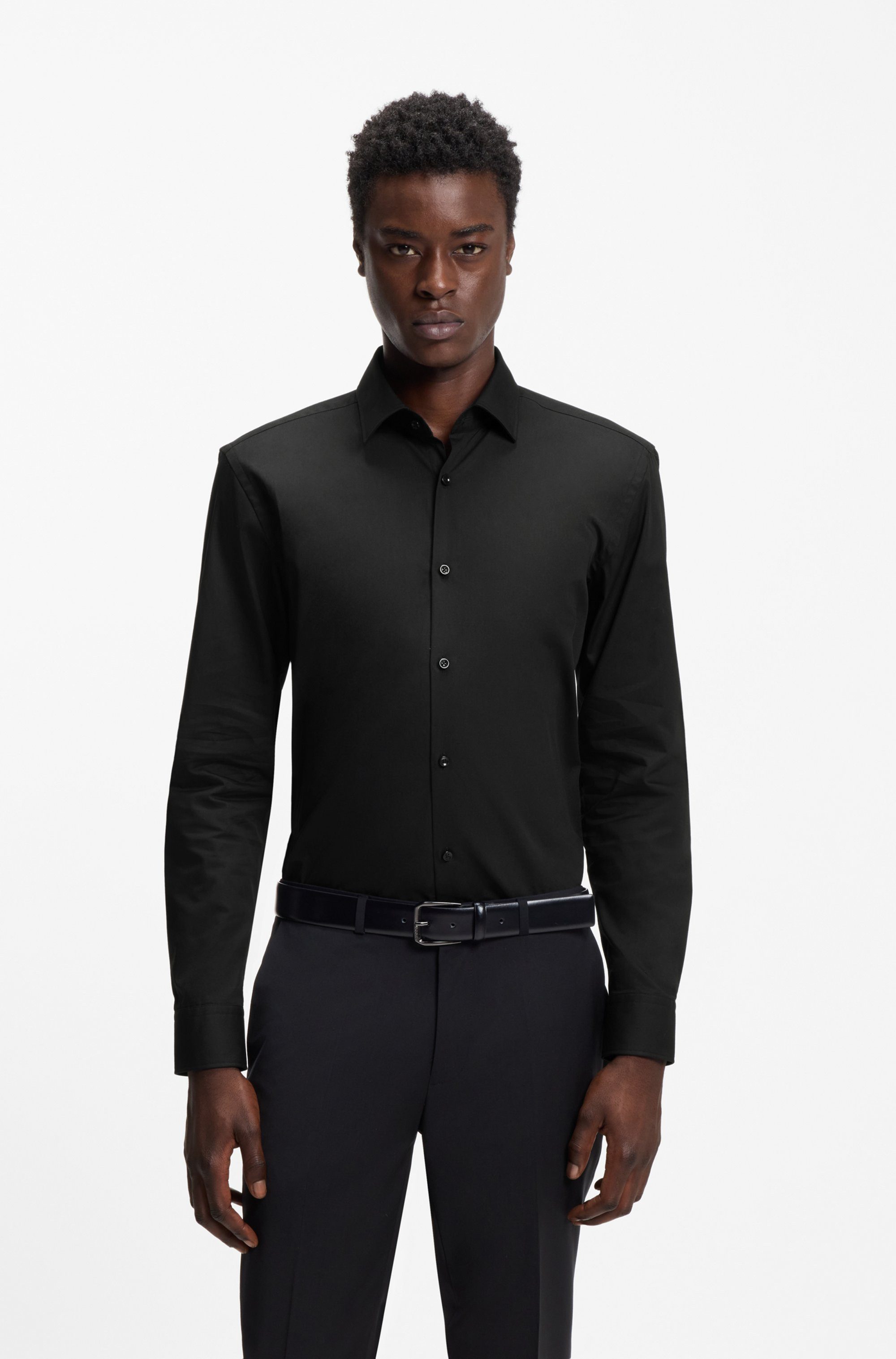 HUGO Langarmhemd Kenno Slim-Fit Hemd aus bügelleichter Baumwoll-Popeline