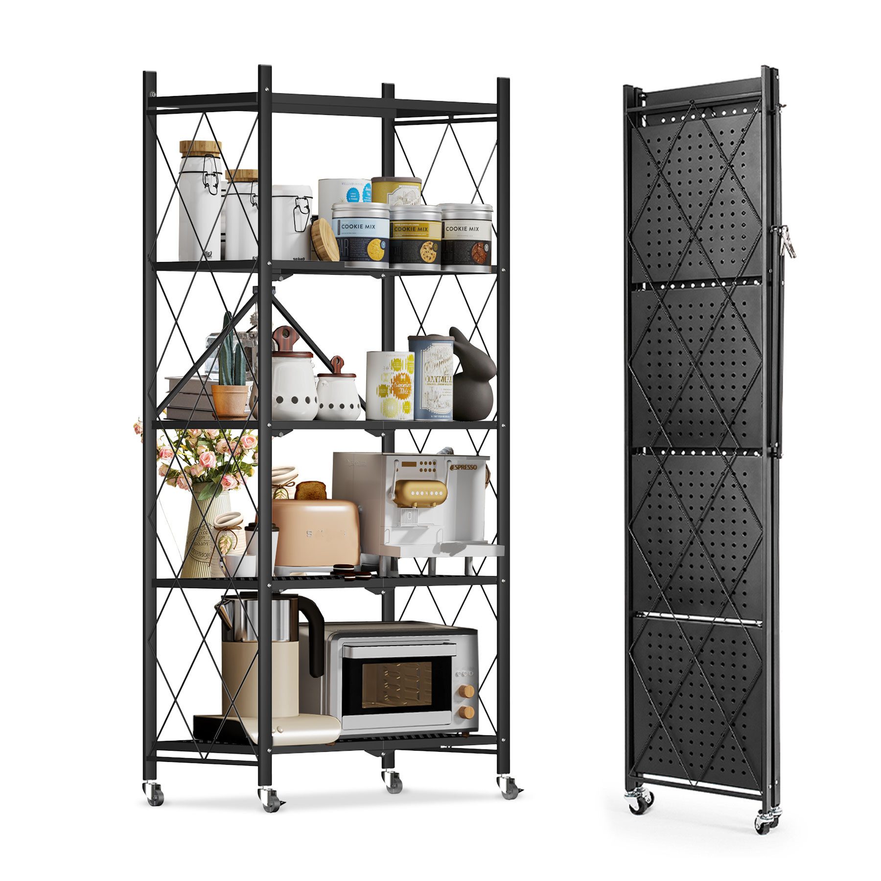 HomeMiYN Mehrzweckregal Klappregal mit Rollen Bücher Küchenregal Platzspare günstig online kaufen