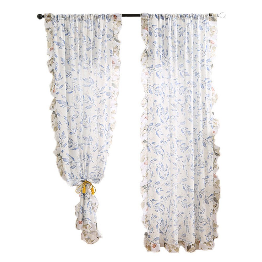 Vorhang Vorhänge halbdurchsichtig, botanisches Muster, 130*214cm, 2er Set, FELIXLEO