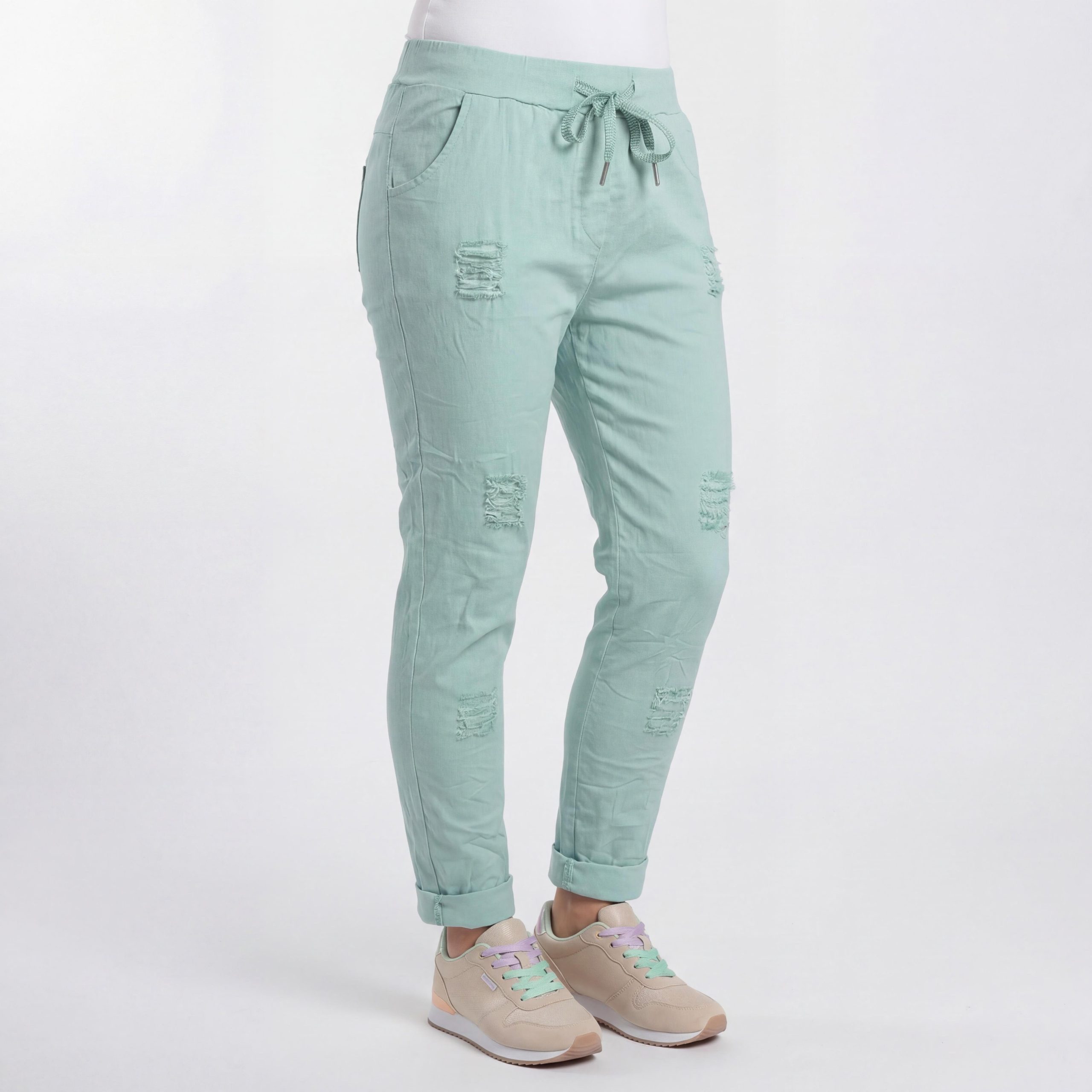 OriginalYou Chinohose Sommerliche Damenhose mit Kordelzug Chino Hose im Used Look moderner Knitterlook, Vintage, Gummibund mit Kordelzug