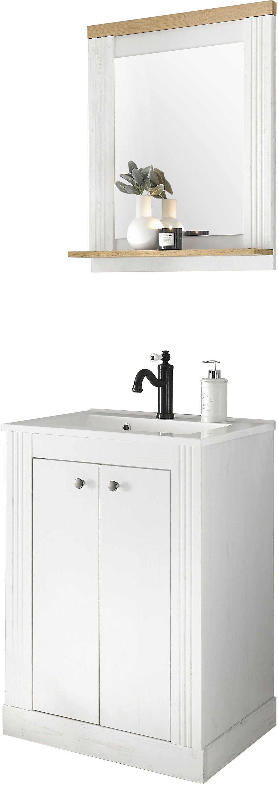 OTTO home Badmöbel-Set WESTMINSTER, Bad im Landhausstil, 2-teiliges Badezimmer, (2-St), Waschtisch, Spiegel mit Ablage, in 2 Farben verfügbar, Breite 60 cm