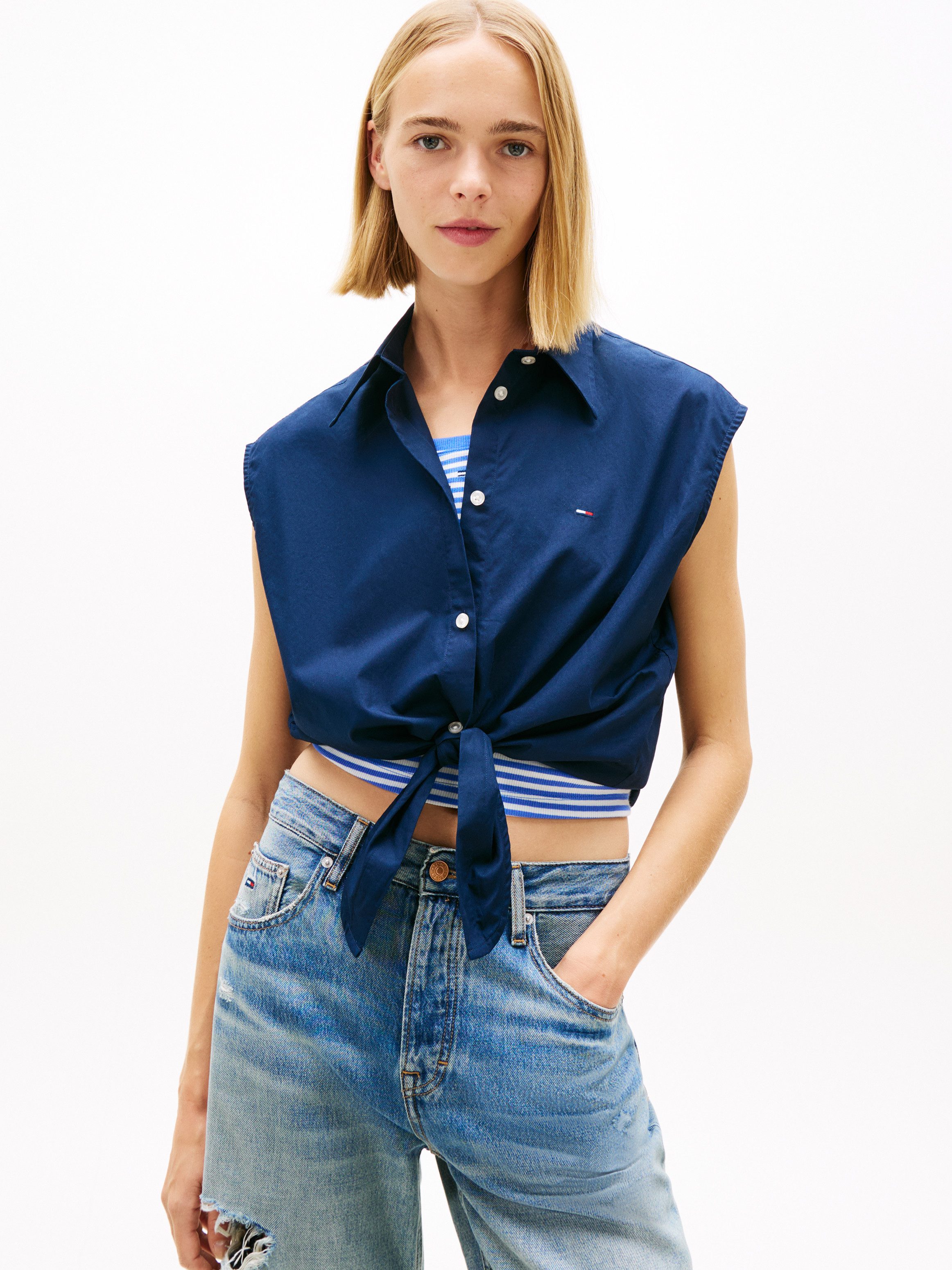 Blusentop TJW TIE FRONT POPLIN SHIRT