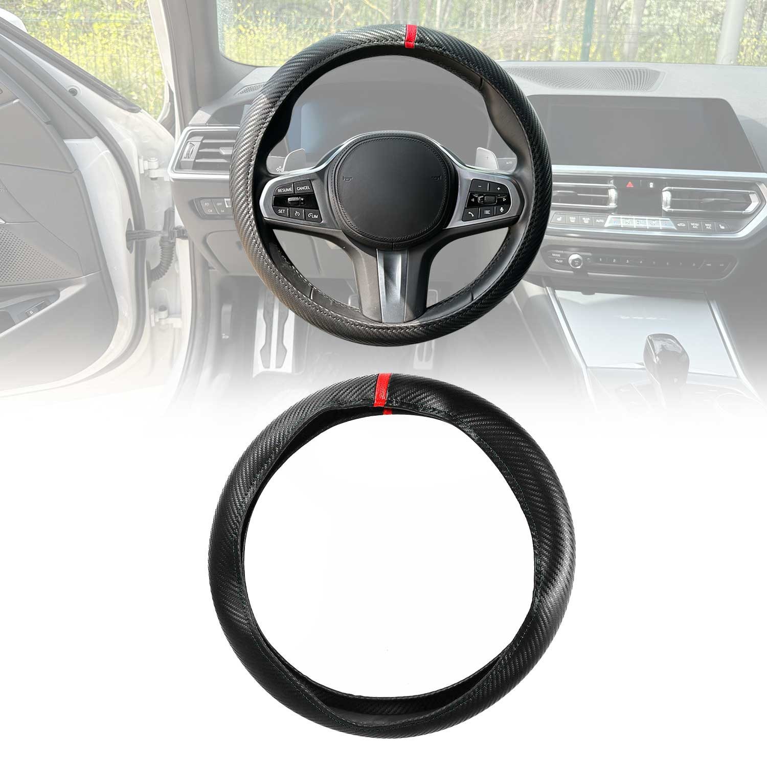 OMAC Lenkradbezug Lenkradschoner Lenkrad abdeckung Schwarz Rot Streifen Ø 38-40 cm, (1-tlg), Geruchlos, Leicht Anpassbar, Flexibel