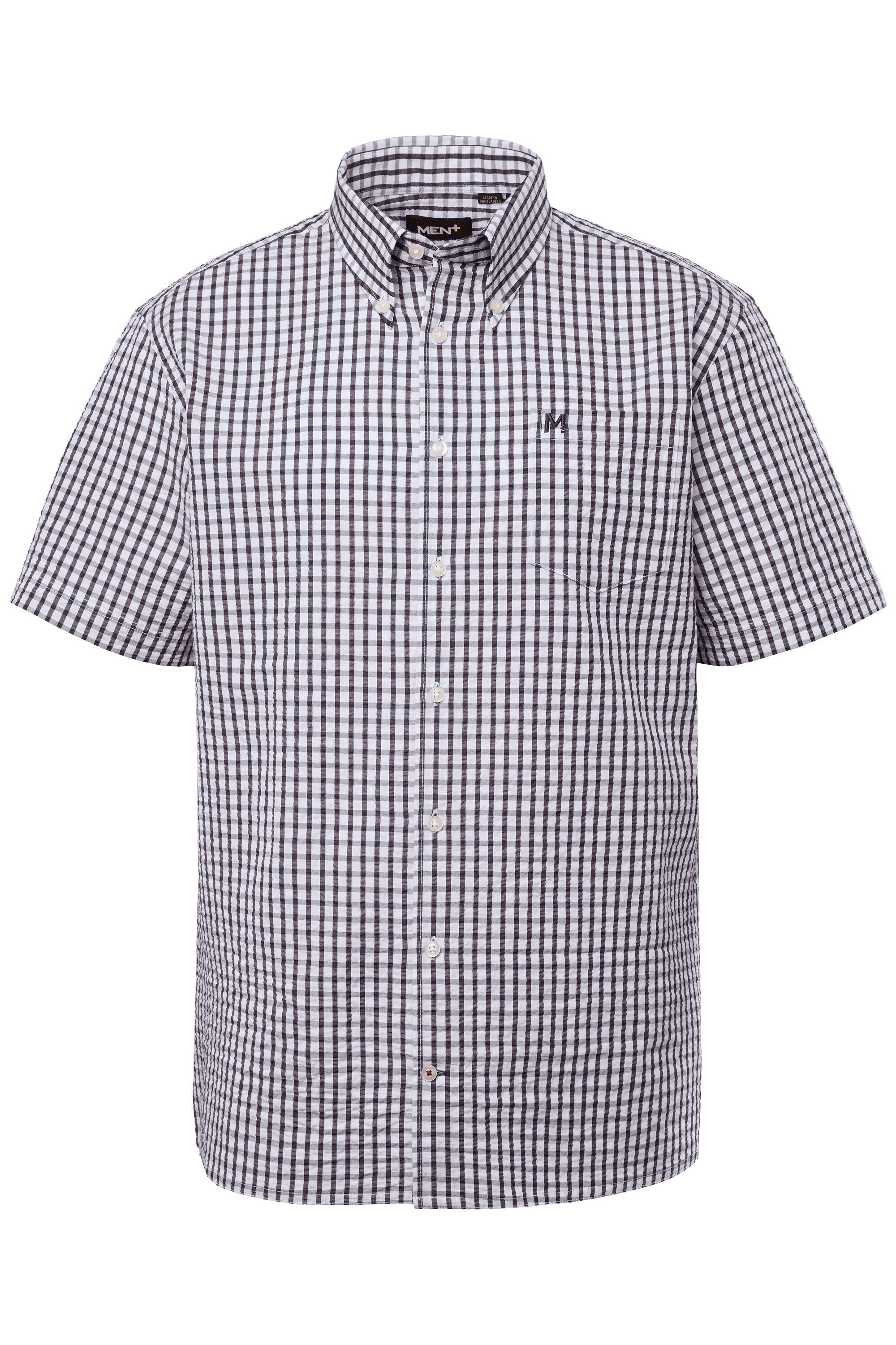 Men Plus Kurzarmhemd Men+ Karohemd Halbarm Seersucker Buttondown-Kragen günstig online kaufen