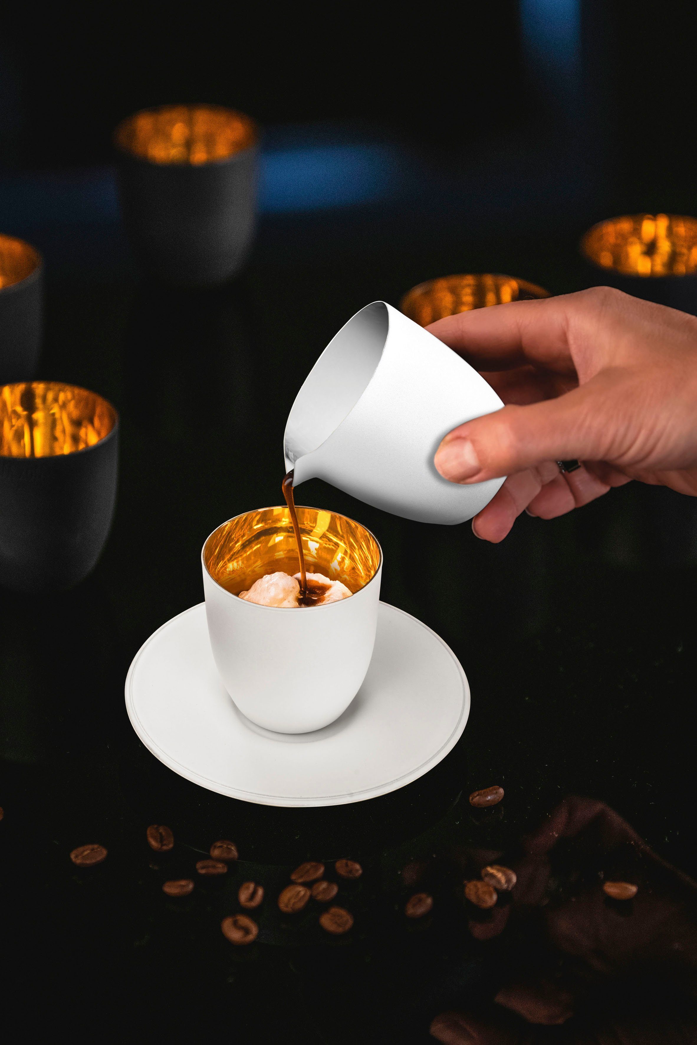 Eisch Espressoglas COSMO PURE WHITE, Kristallglas, in Handarbeit mit  24karätigem Gold veredelt, 100 ml, Made in Germany
