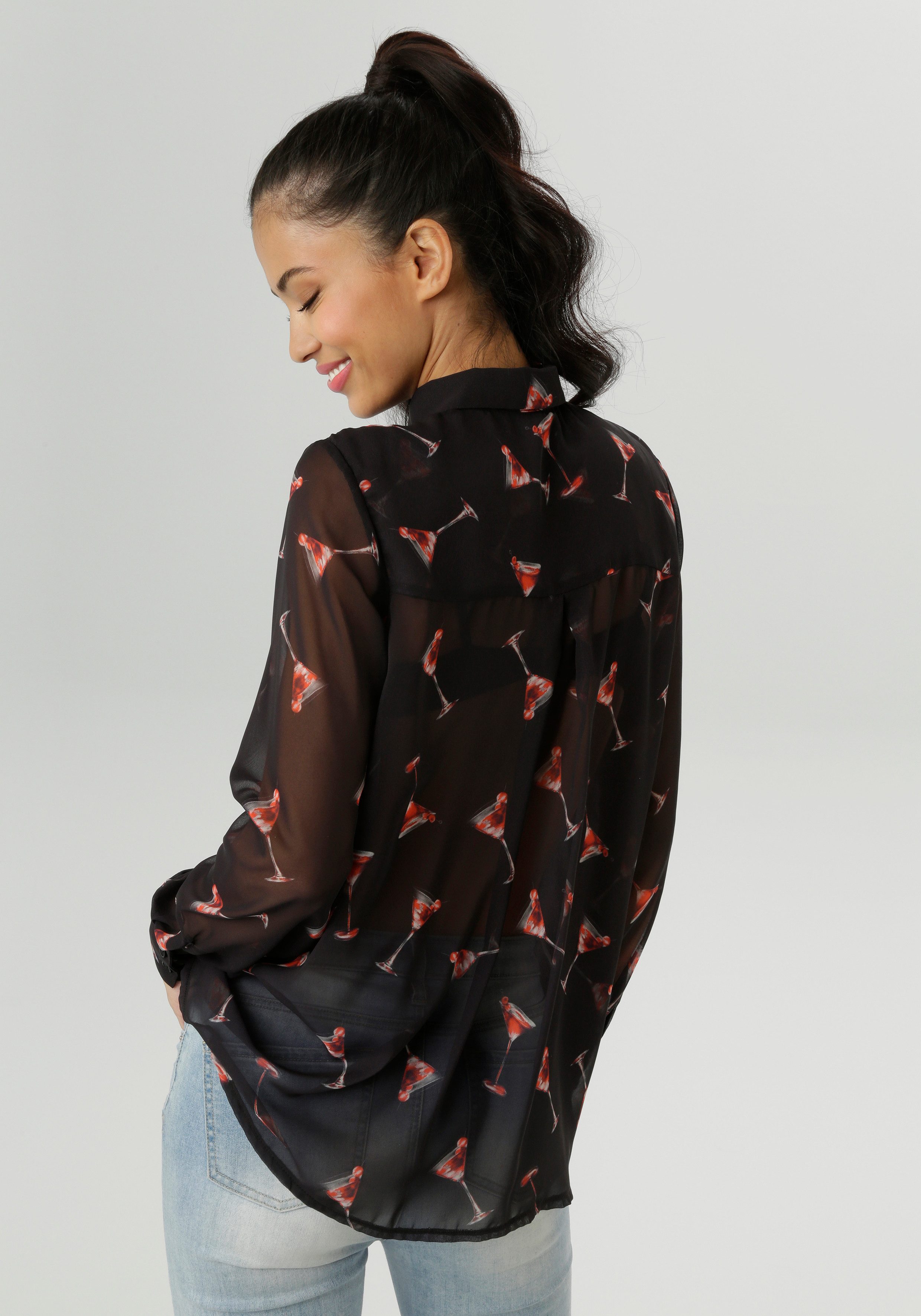 Aniston SELECTED Hemdbluse mit trendigen Martini-Gläsern bedruckt günstig online kaufen