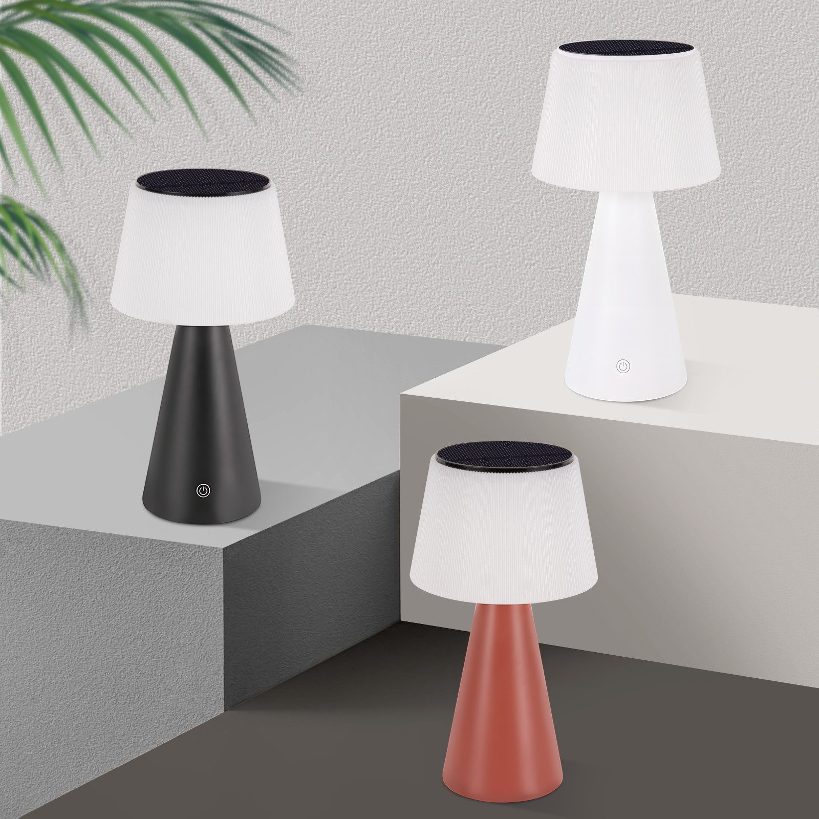 ZMH LED Tischleuchte Kabellos Solar Akku Modern Touch Dimmbar Nachttischlampe Wohnzimmer, Augenschutz, Einfache Installtion, LED fest integriert, 3000-5000K, mit USB Batterie 3600mhA Aufladbar Tischlampen Outdoor