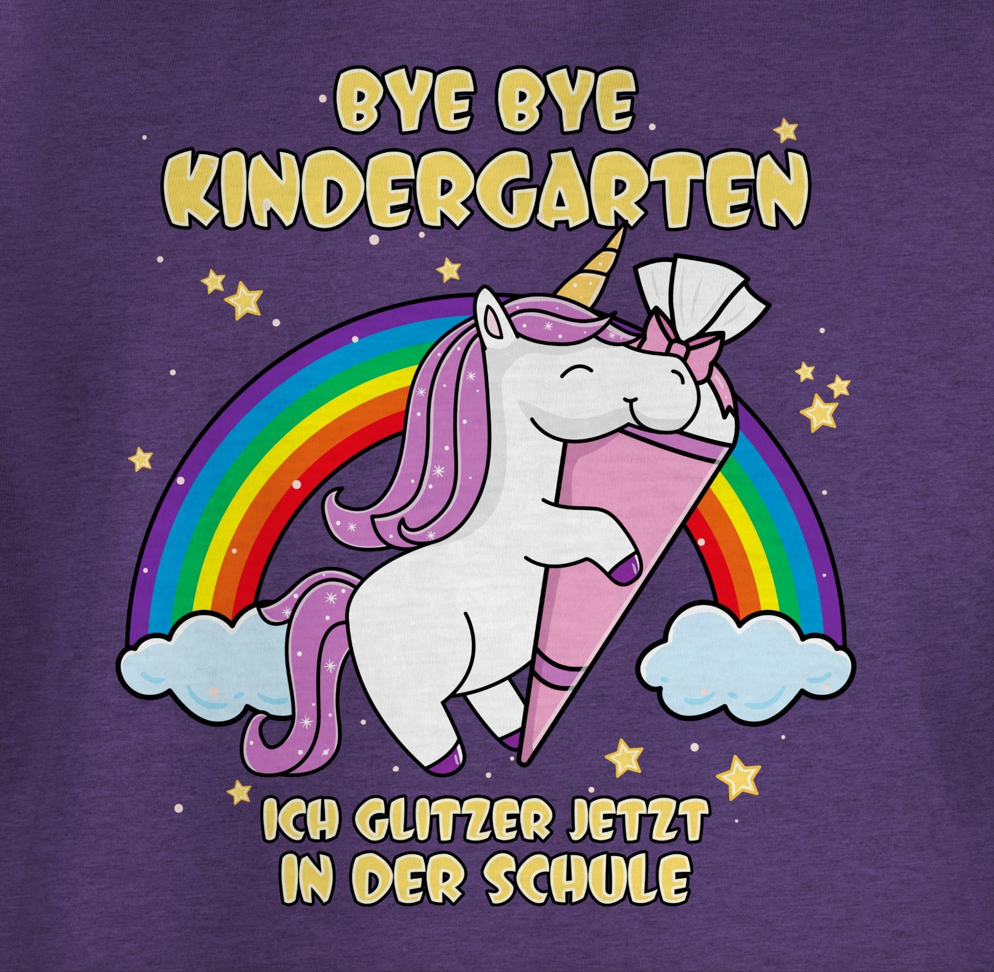 Shirtracer T-Shirt Bye Bye Kindergarten der jetzt glitzer Schule ich 3 Lila in Meliert Einschulung Mädchen Einhorn