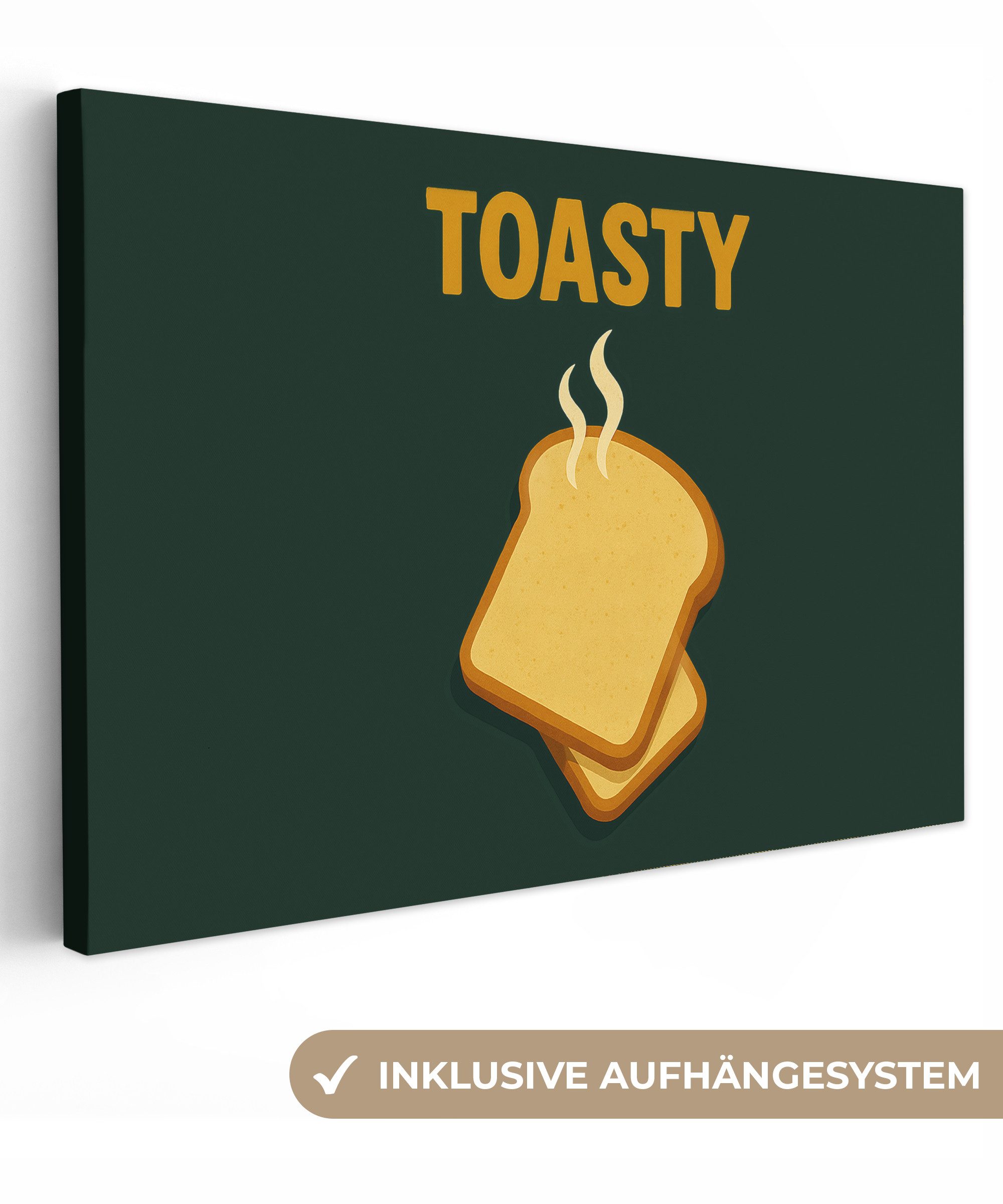 Leinwandbild Brot - Toast - Grün - Minimalistisch