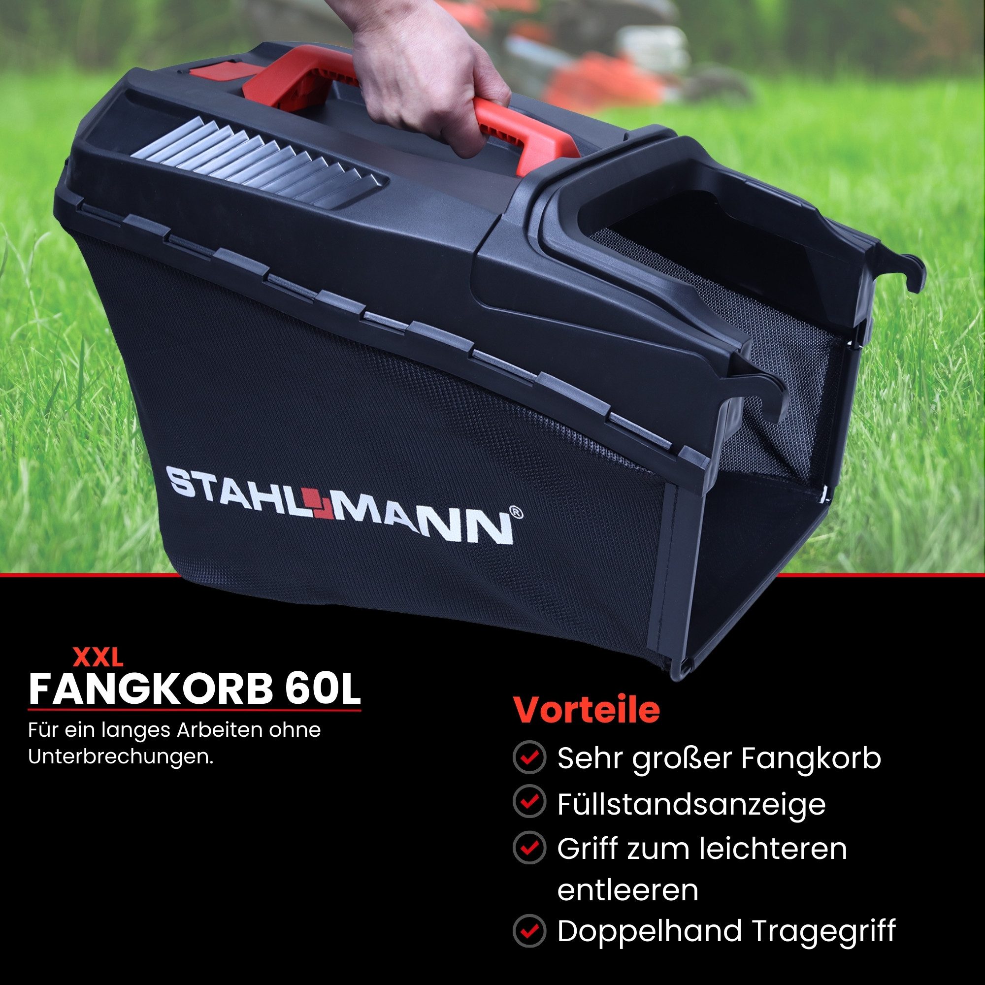 Stahlmann Petrol Lawn Mower BR532 – 7.0 HP (5.1 kW) 224 cc with drive, 53 cm cutting width, mulching, EasyClean, large wheels, 60 L grass catcher