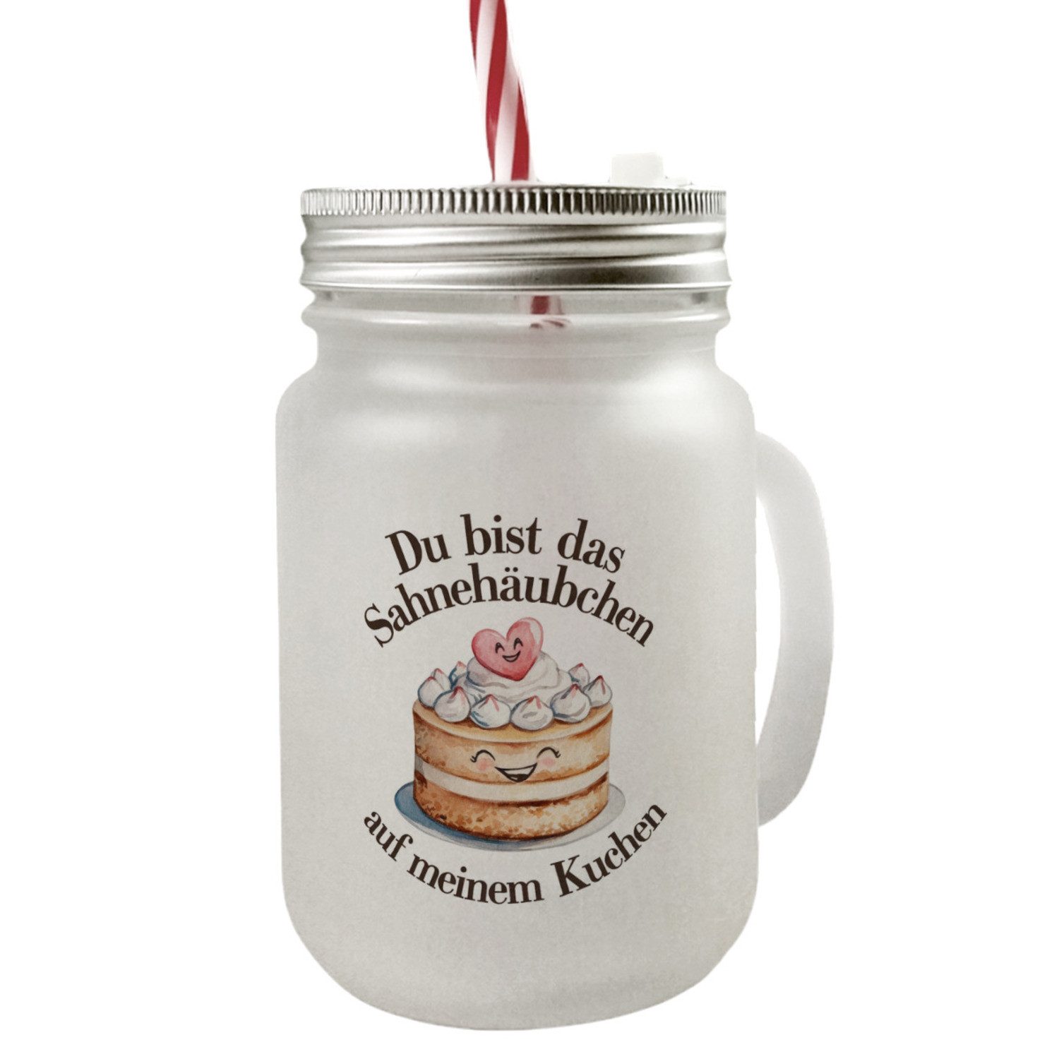 Glas Du bist das Sahnehäubchen Mason Jar Henkel Trinkglas mit Deckel
