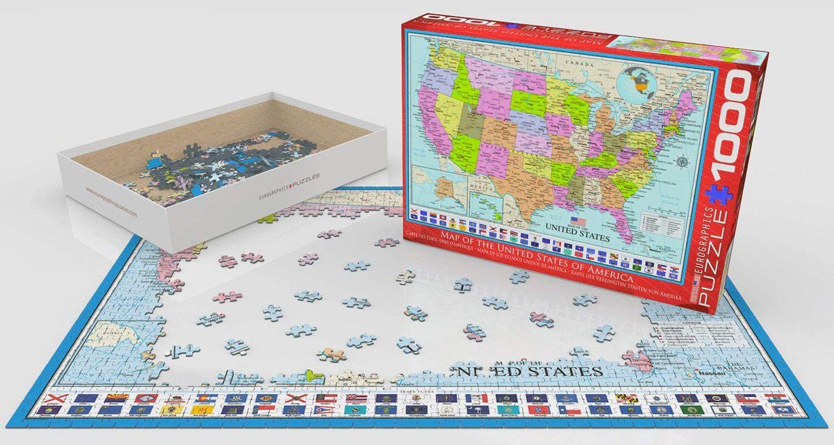 empireposter Puzzle Landkarte - Format 1000 68x48 1000 Karte - Puzzleteile Teile der cm, USA Puzzle