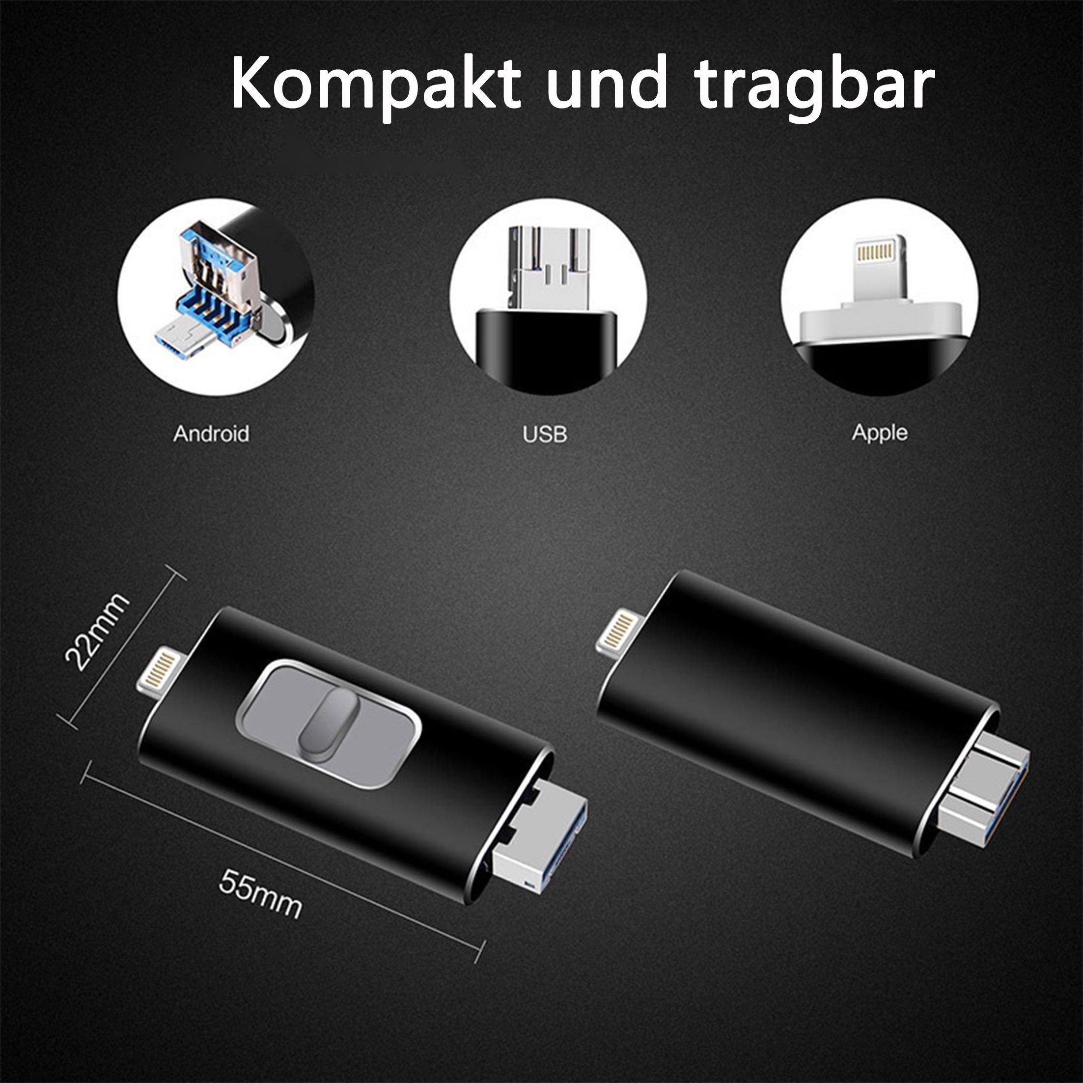 KINSI USB-Sticks,Flash-Laufwerk für PC/andriod/ios/Type-C Handy,128GB USB-Flash-Laufwerk (USB 3.0, 4-in-1-Adapter USB-Stick,USB3.0+OTG)