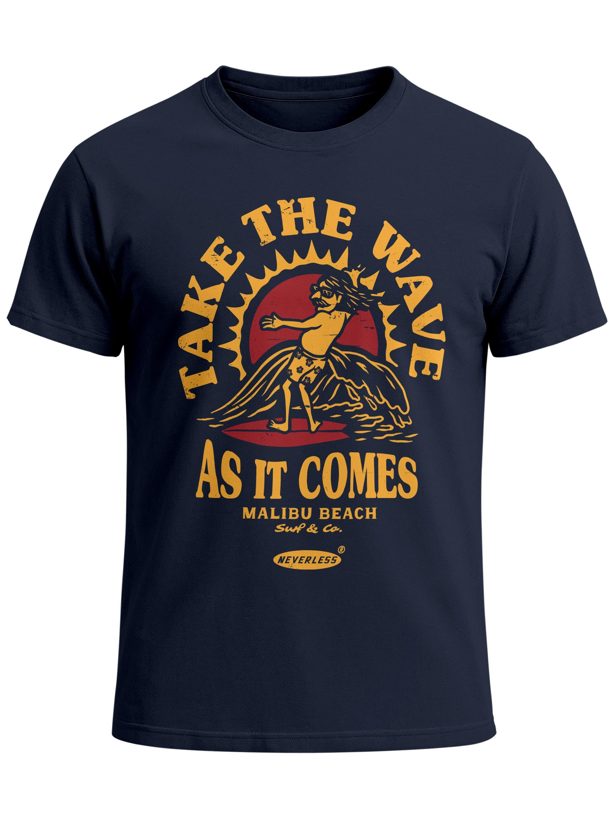 Neverless Print-Shirt Herren T-Shirt Surfer Spruch Take the Wave Welle Surfing Fashion mit Print