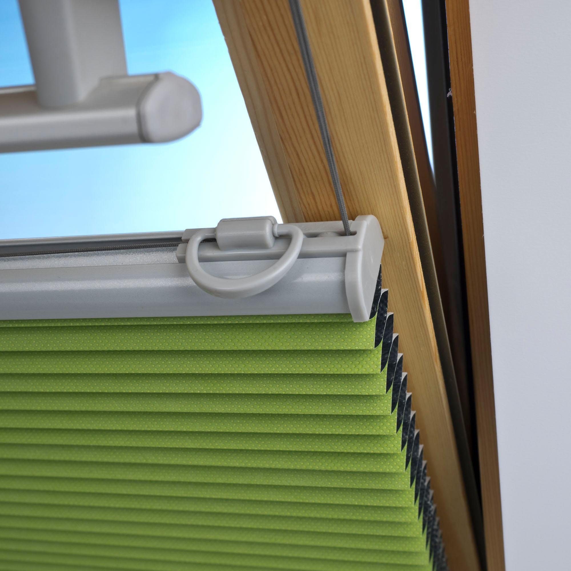 grün Klemmfix, verspannt, Bohren, verdunkelnd, Dachfensterplissee Universal Liedeco, Fixmaß ohne Dachfenster-Plissee,