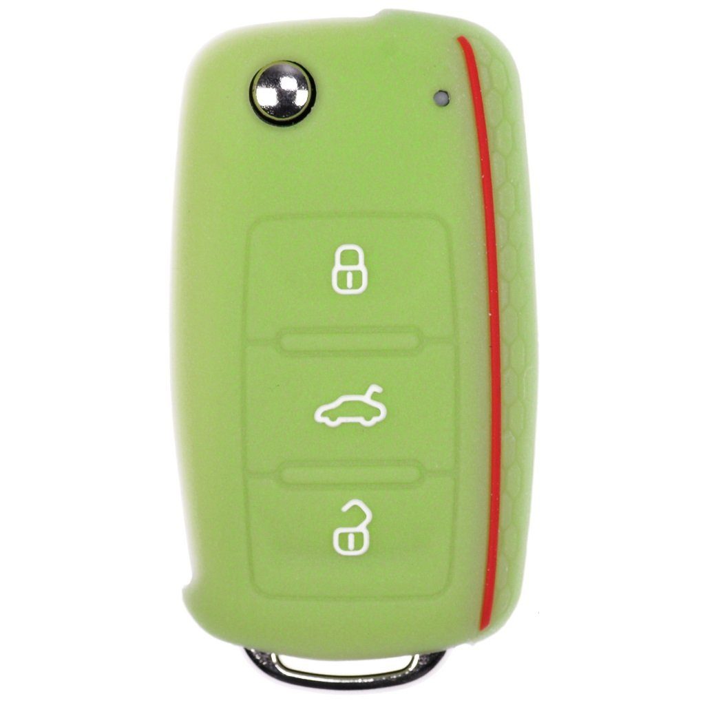 mt-key Schlüsseltasche im Octavia 6 Grün, Design Silikon Leon Golf Fluoreszierend für 3 SEAT UP Tasten Wabe VW Skoda Autoschlüssel Schutzhülle ab 11/2009