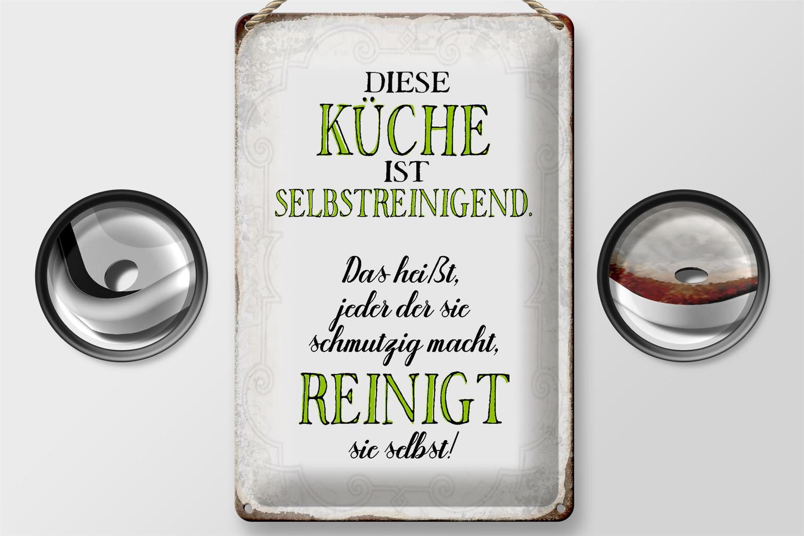 Femer GmbH Metallschild Spruch 20x30cm diese Küche ist selbstreinigend Küchendeko, (1 St), gewölbte Oberfläche, abgerundete Ecken, umgeschlagene Kanten – Bild 2 von 5