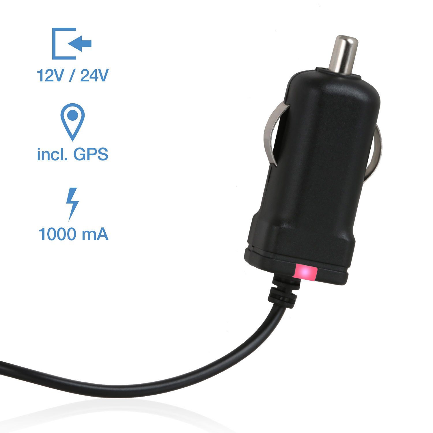 Wicked Chili miniUSB TMC charging cable for Becker 43 Z217 Z215 Z213 Z205 car adapter cigarette lighter plug to mini USB, 100 cm, with integrated TMC antenna and LED function indicator