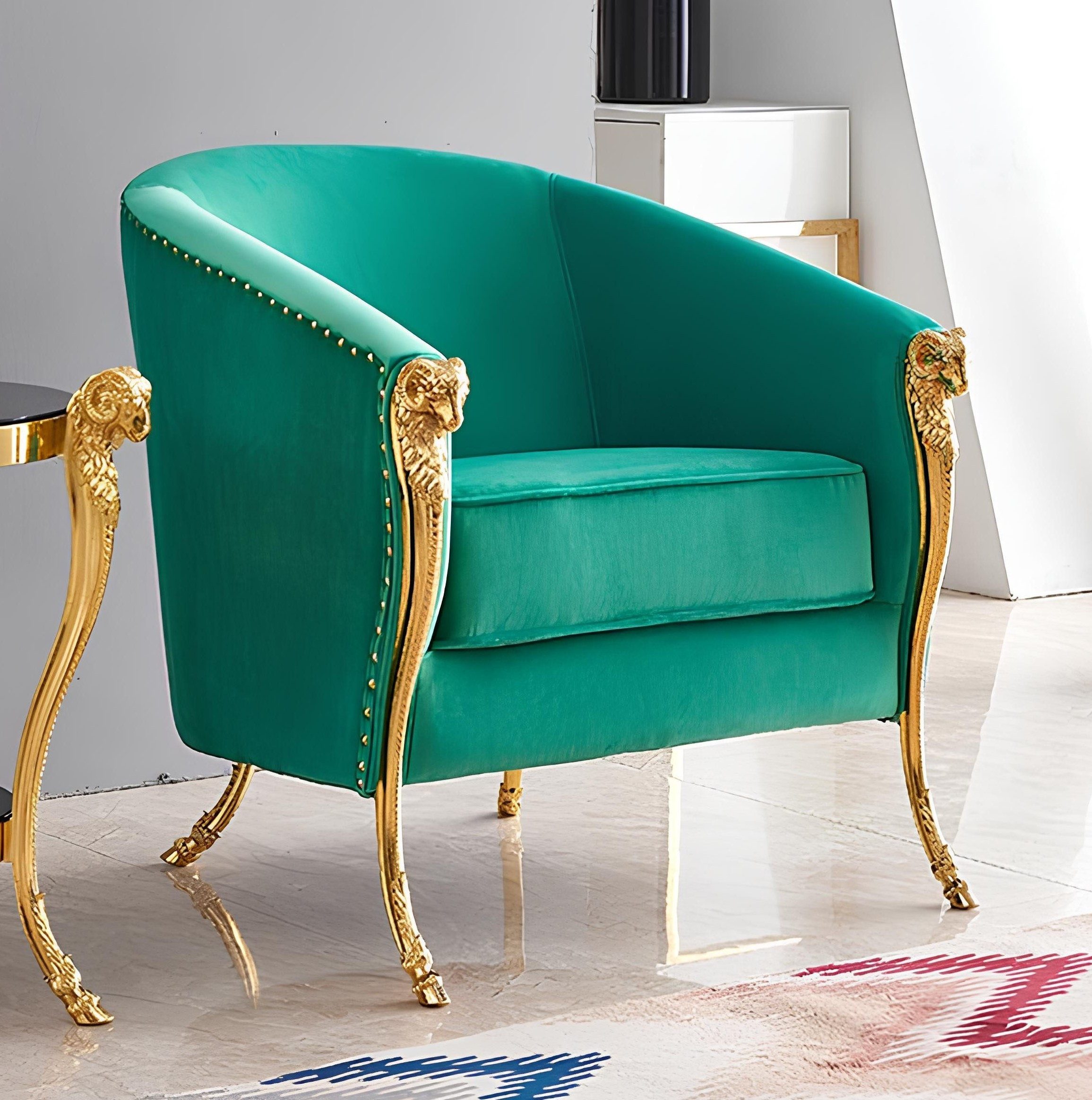 Xlmoebel Loungesessel Neuer Einzelsitz Grüner Luxus Sessel mit Polsterung und goldenen Füßen (Sessel), Hergestellt in Europa