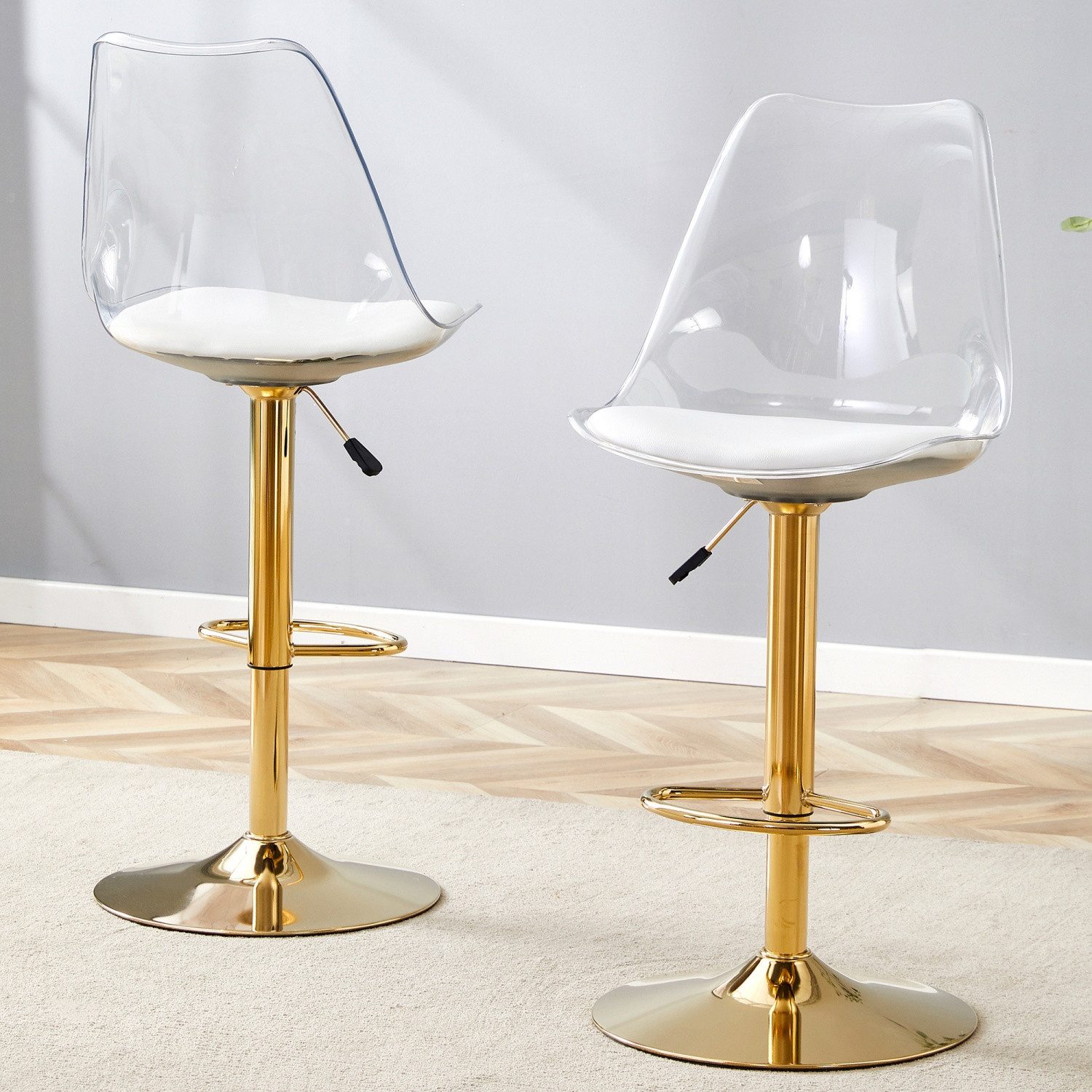ANYSUN Barhocker Gepolsterter Barstuhl mit Rückenlehne und Fußstütze, 360° drehbar (2 Stück mit transparenten Kunststoffrücken,Höhenverstellbar, 2 St), Drehstuhl Hocker Tresenhocker geeignet für Küche, Bistros.