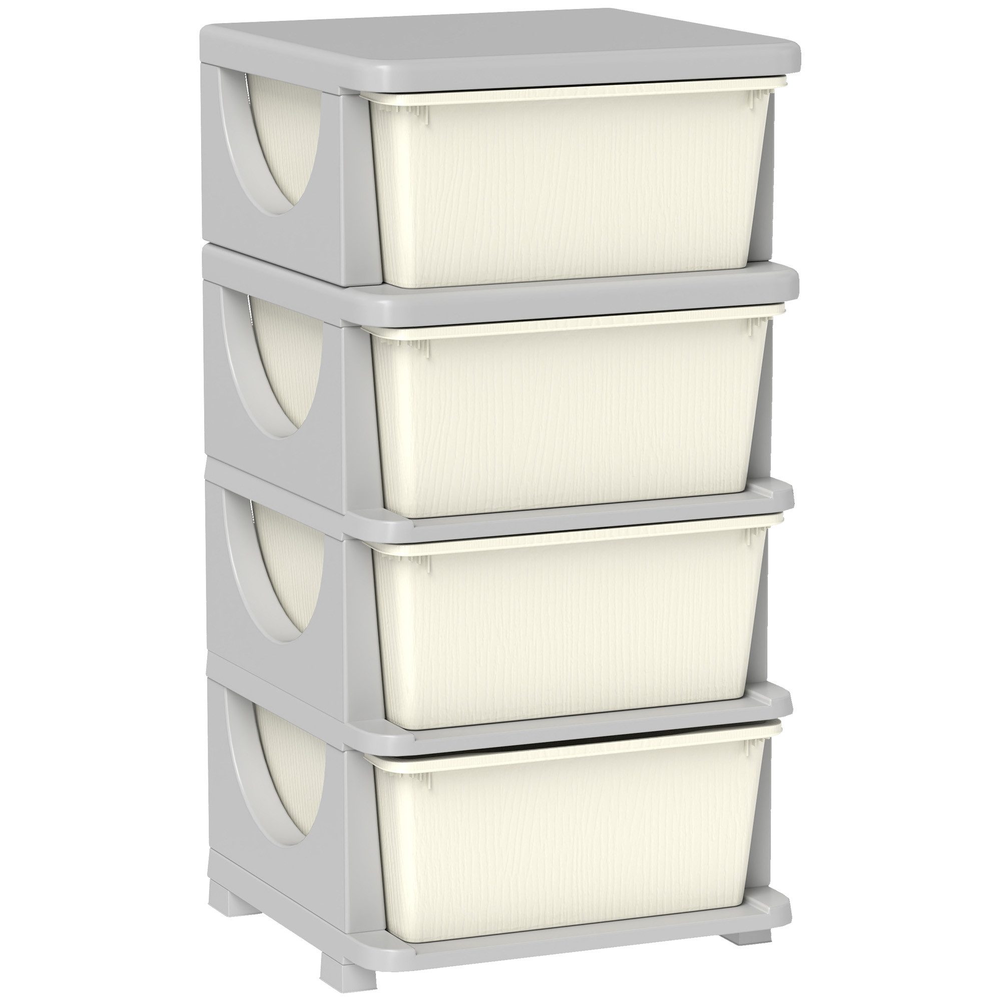 HOMCOM Spielzeugtruhe Schubladenschrank mit Stauraum, Spielzeugkiste, drei Ebenen (Spielzeugkiste, 1 St., Spielzeug-Organizer), für Kinderzimmer 3-6 Jahre Kindermöbel Cremeweiß 37 x 37 x 76 cm