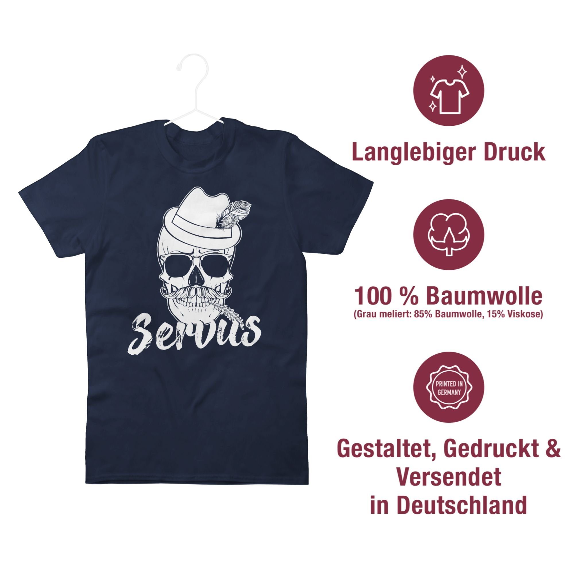 Shirtracer T-Shirt Bayern Totenkopf Mode Herren Navy für Oktoberfest Blau Weiss 2 Servus