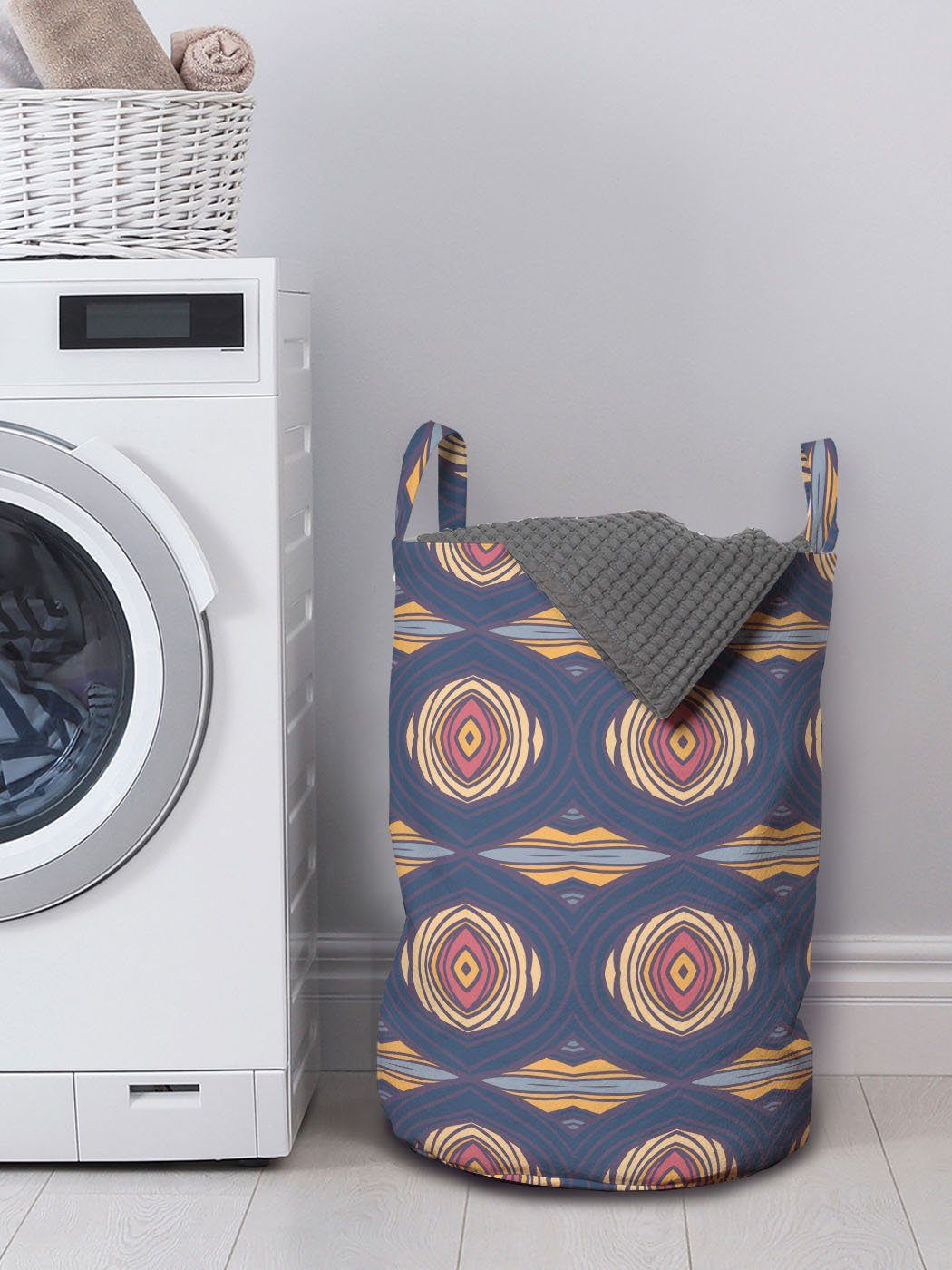 Ungewöhnliche Wäschesäckchen Muster Motley Wäschekorb Abakuhaus Waschsalons, Abstrakt für Kordelzugverschluss mit Griffen