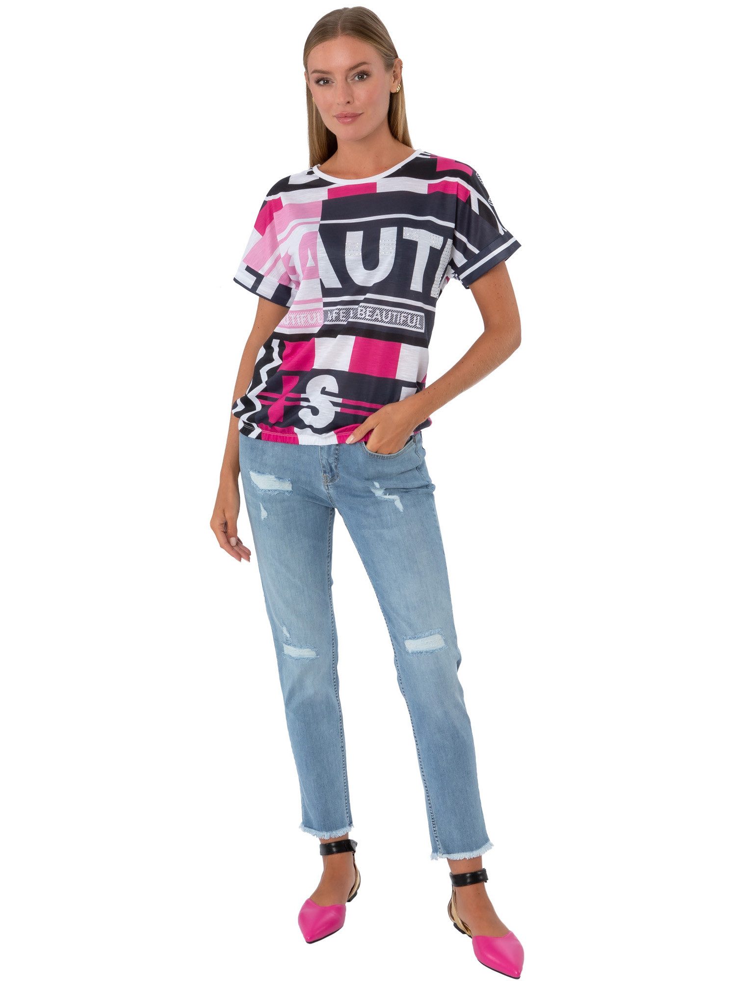 Estefania for woman Rundhalsshirt 194-1650, "life is beautiful" mit Strassb günstig online kaufen