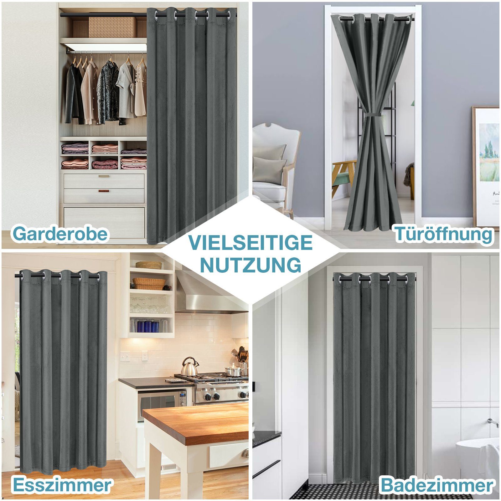 Sunicol Türvorhang Samt 100% Blickdicht Thermovorhang mit Ösen, Winter Kälteschutz, Sichtschutz, Hitzeschutz, Energiesparen