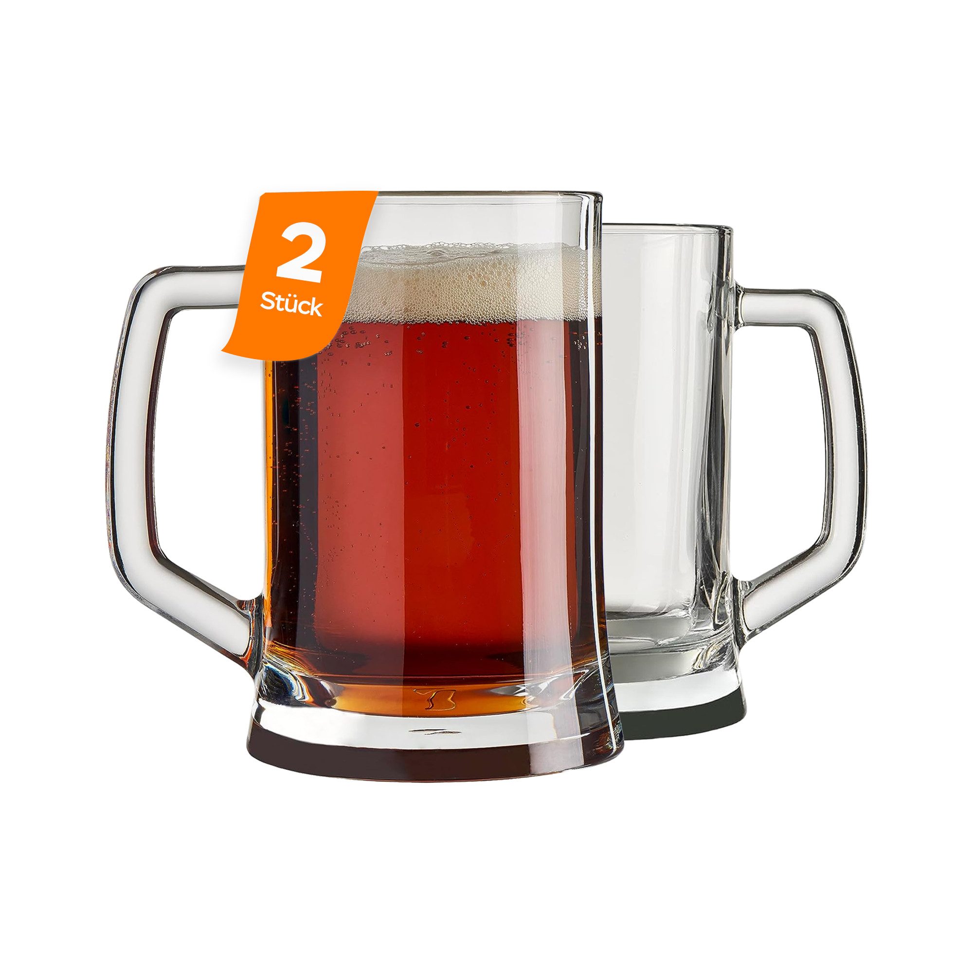 Pasabahce Gläser-Set Pub Bierkrug, 2-tlg., Glas, 2er Set, 660ml, ideal für Bier, Radler, Softdrinks & Mixgetränke