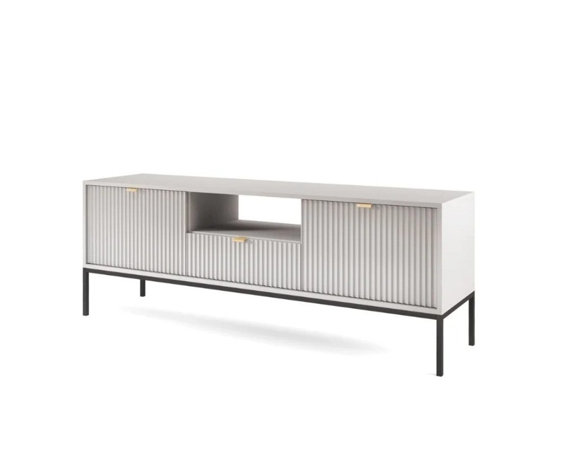 Deine Möbel 24 TV-Board NOVO RTV154 RTV-Schrank Fehrnseher Tisch Weiß Grau Schwarz (Set, 3 St., Wohnzimmer Goldene Griffe Weiß Grau Schwarz Gold), geriffelte Fronten 154 cm breit inkl. Schublade Regale Schränkchen