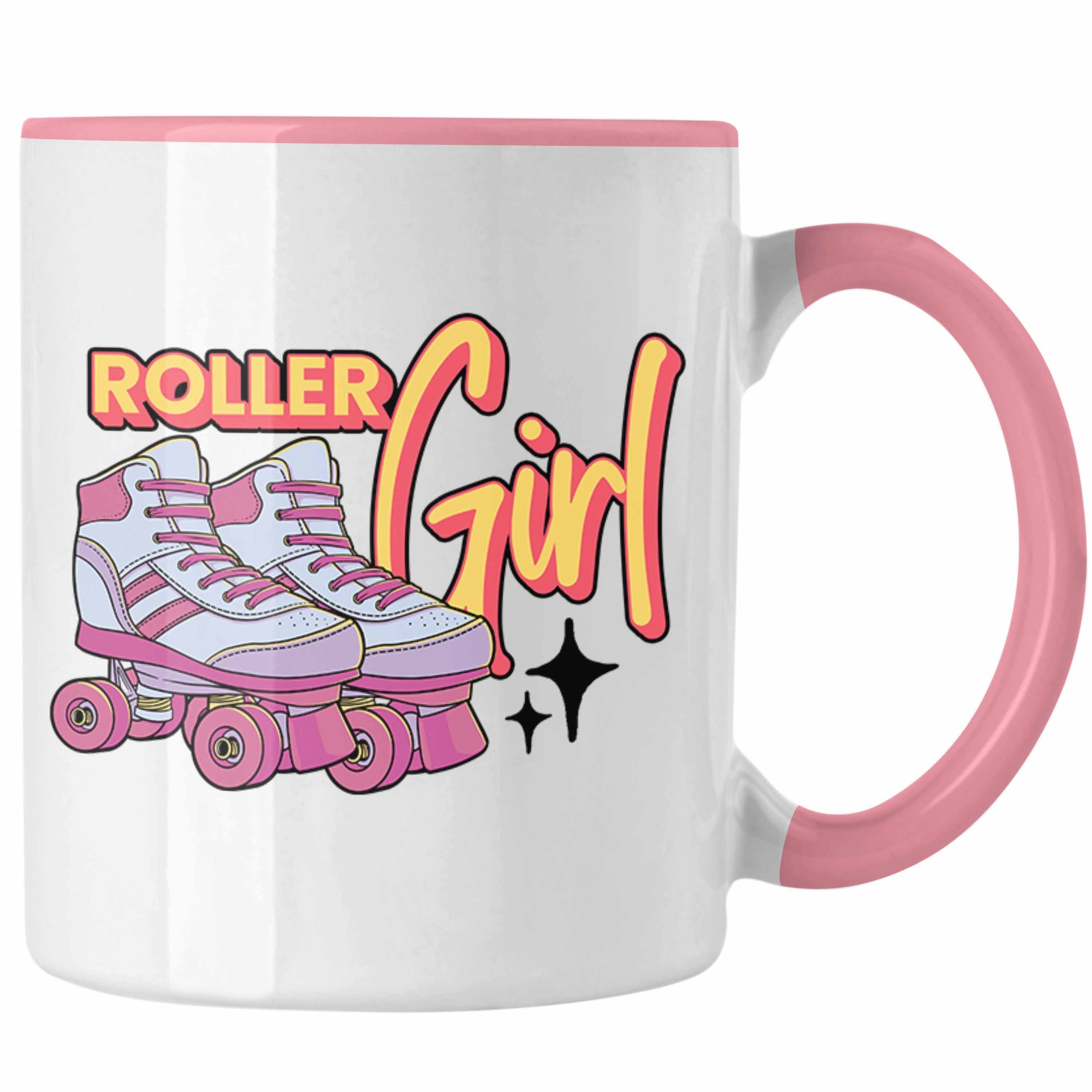 Trendation Tasse Lustige Rollschuh Tasse Geschenk für Roller Girls "Roller Girl" Nostal Rosa