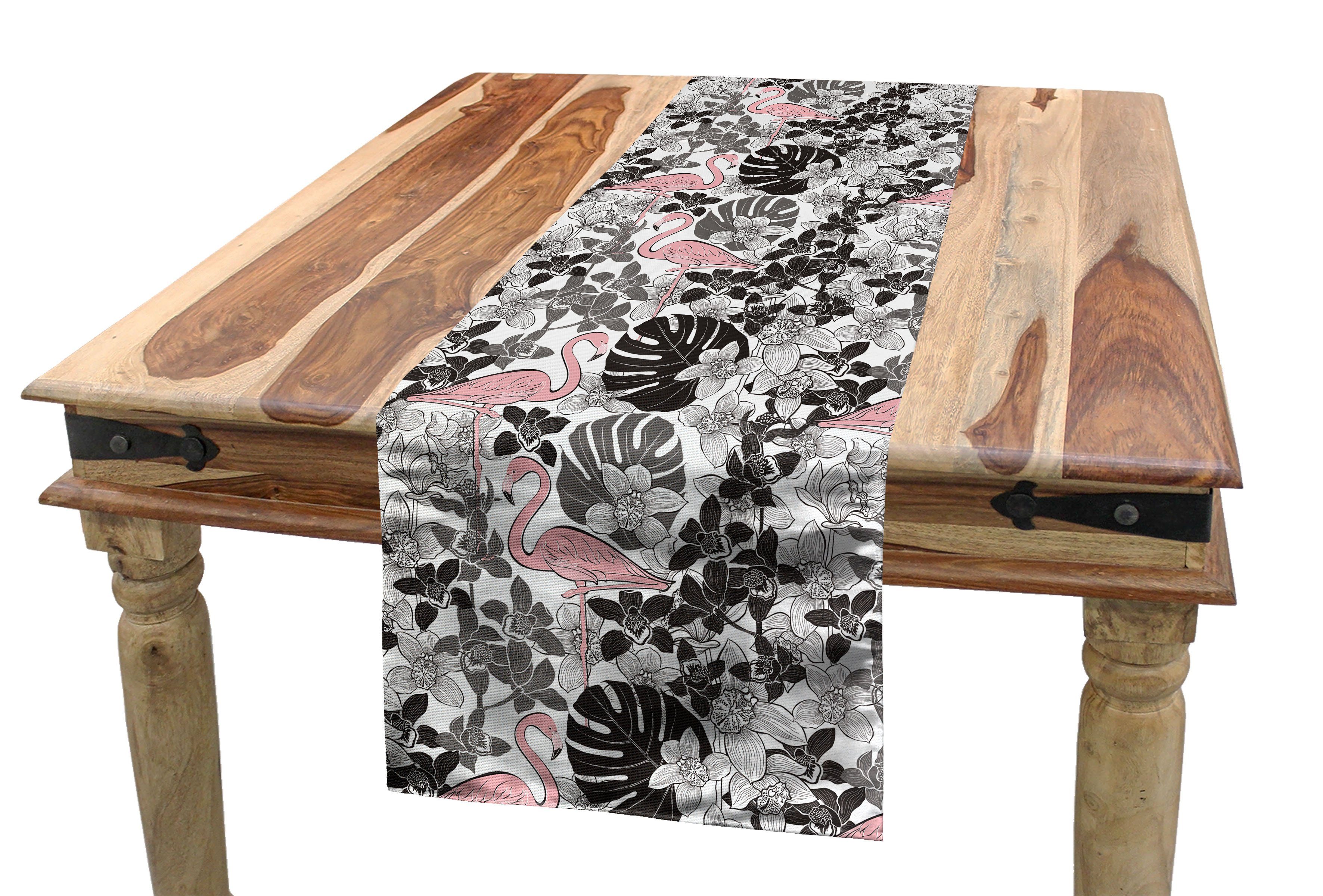 Abakuhaus Tischläufer Esszimmer Küche Rechteckiger Dekorativer Tischläufer, Flamingo Orchid Palm