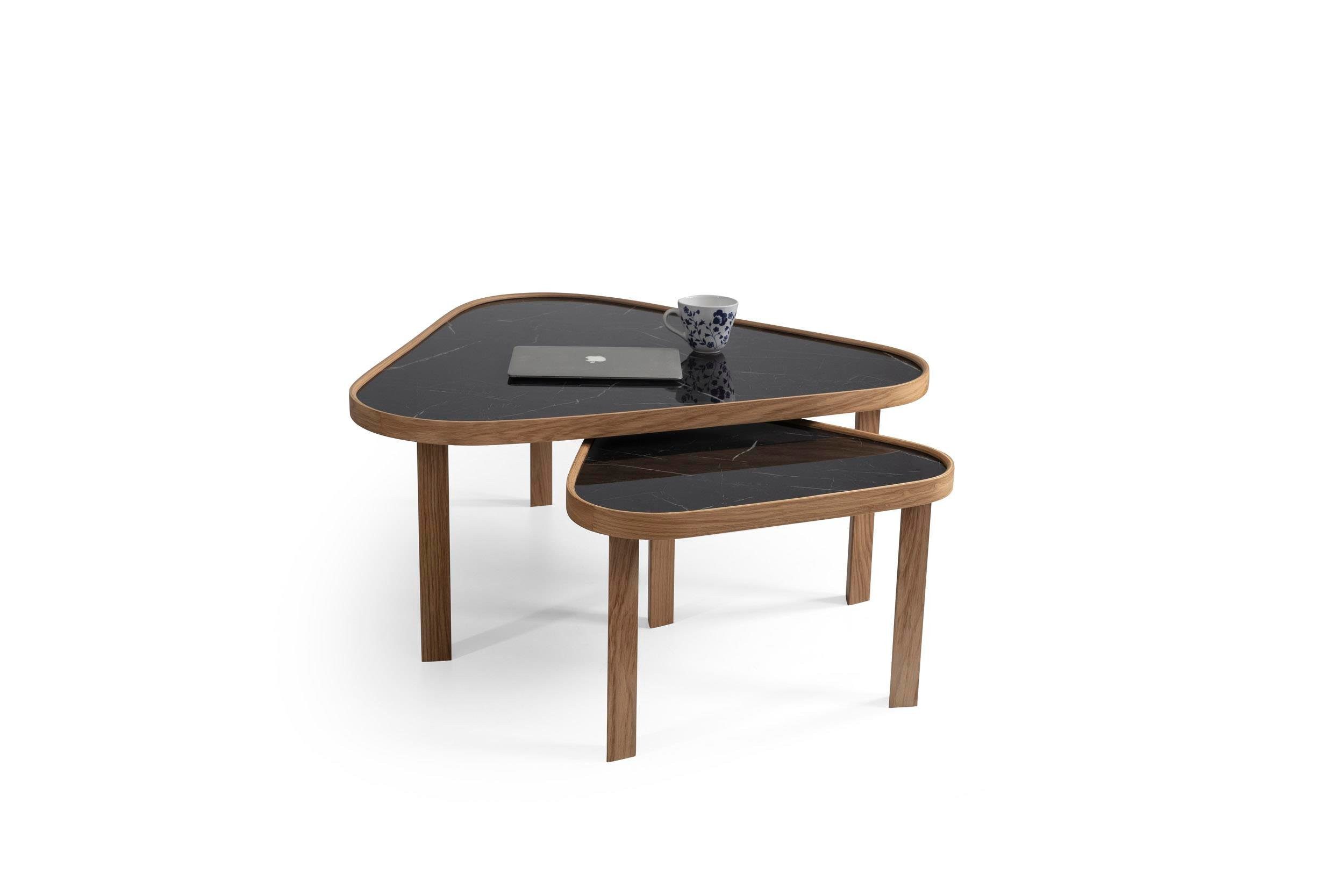 JVmoebel Beistelltisch Dreieckige Beistelltische mit schwarzer Marmormuster-Tischplatte