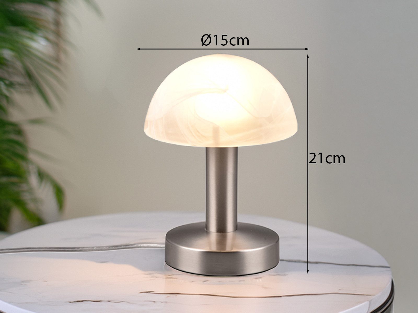 TRIO Leuchten LED Nachttischlampe Touch Tischlampe mit E14 LED, Höhe 21cm, dimmbar, LED wechselbar, Warmweiß, kleine Pilz-Lampe, Designklassiker Tischleuchte in – Bild 4 von 5